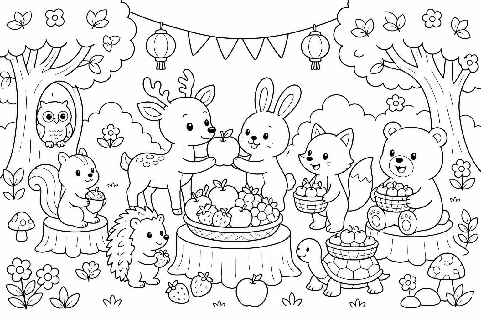 Los pequeños animales comparten frutas