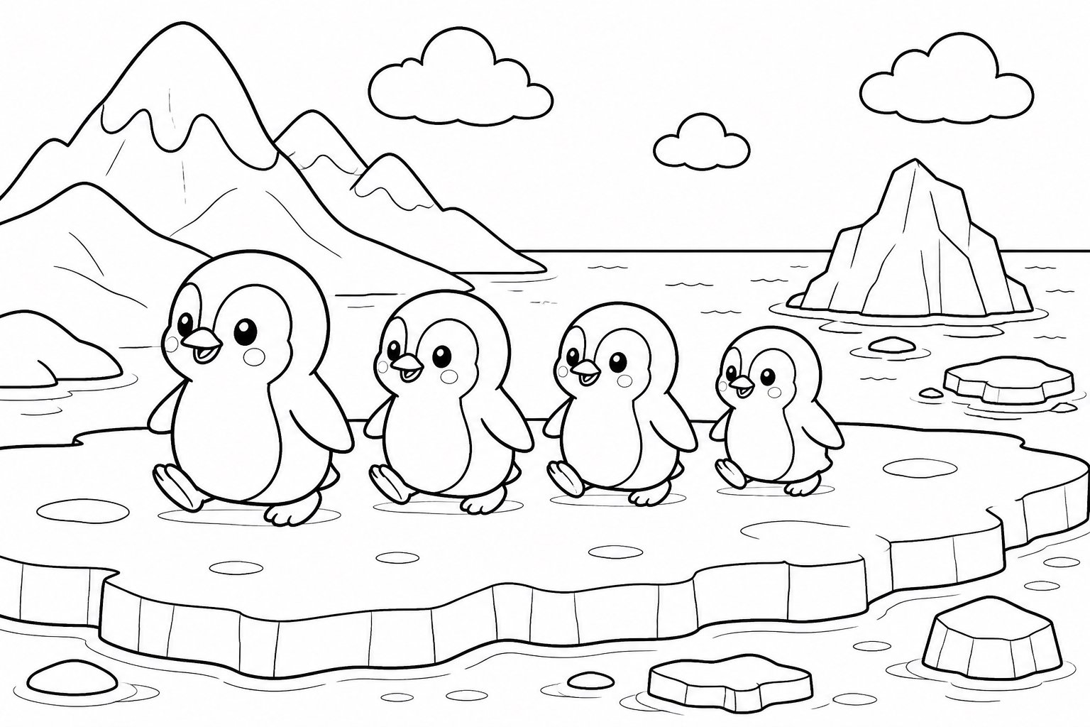 Pingouins en file traversant la glace