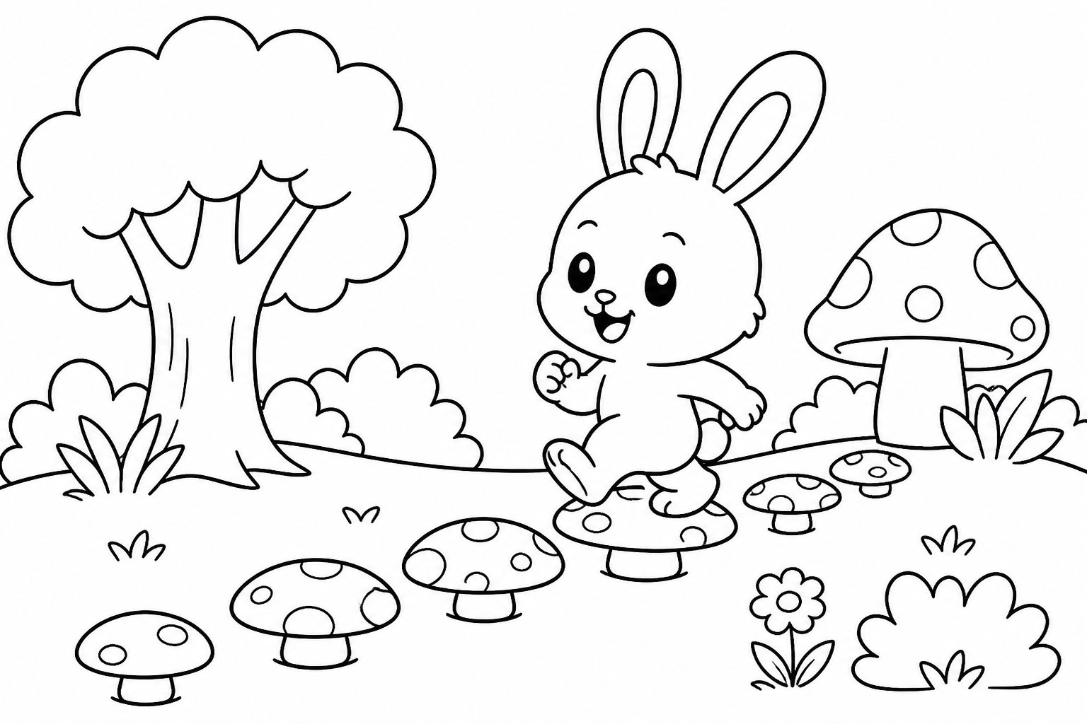 Petit lapin marchant sur un sentier de champignons