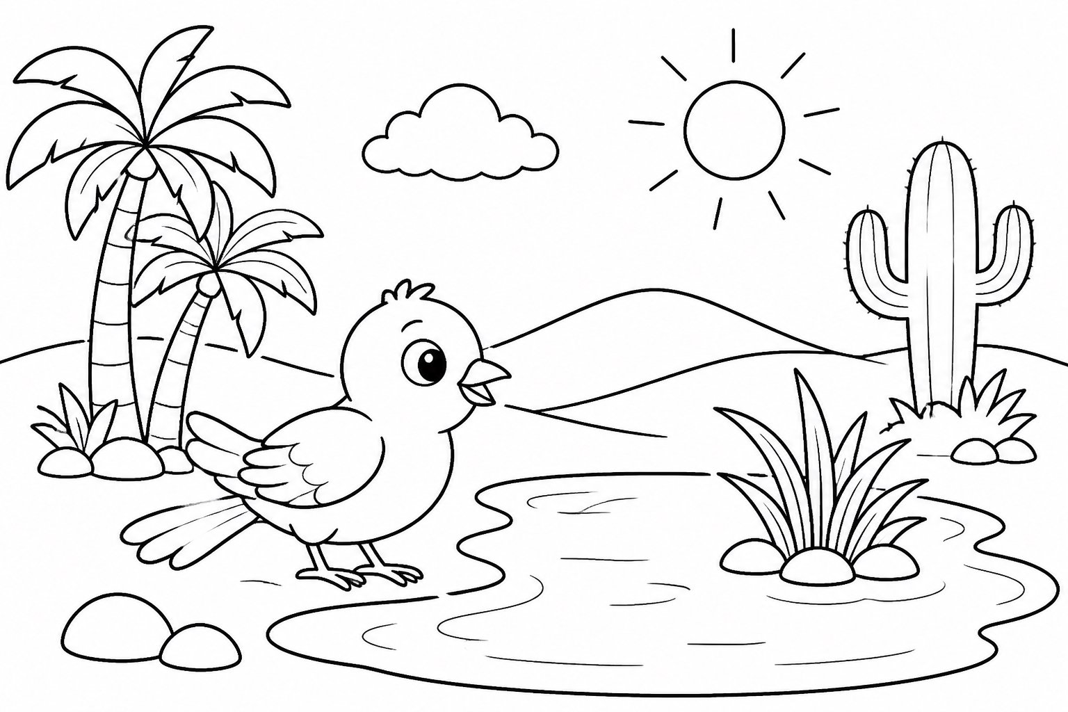Pajarito junto a un oasis del desierto