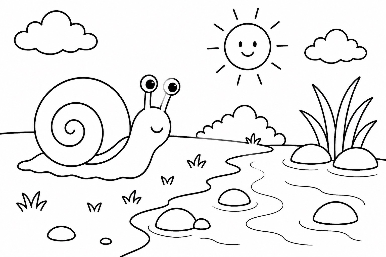 Caracol rastejando em direção ao riacho