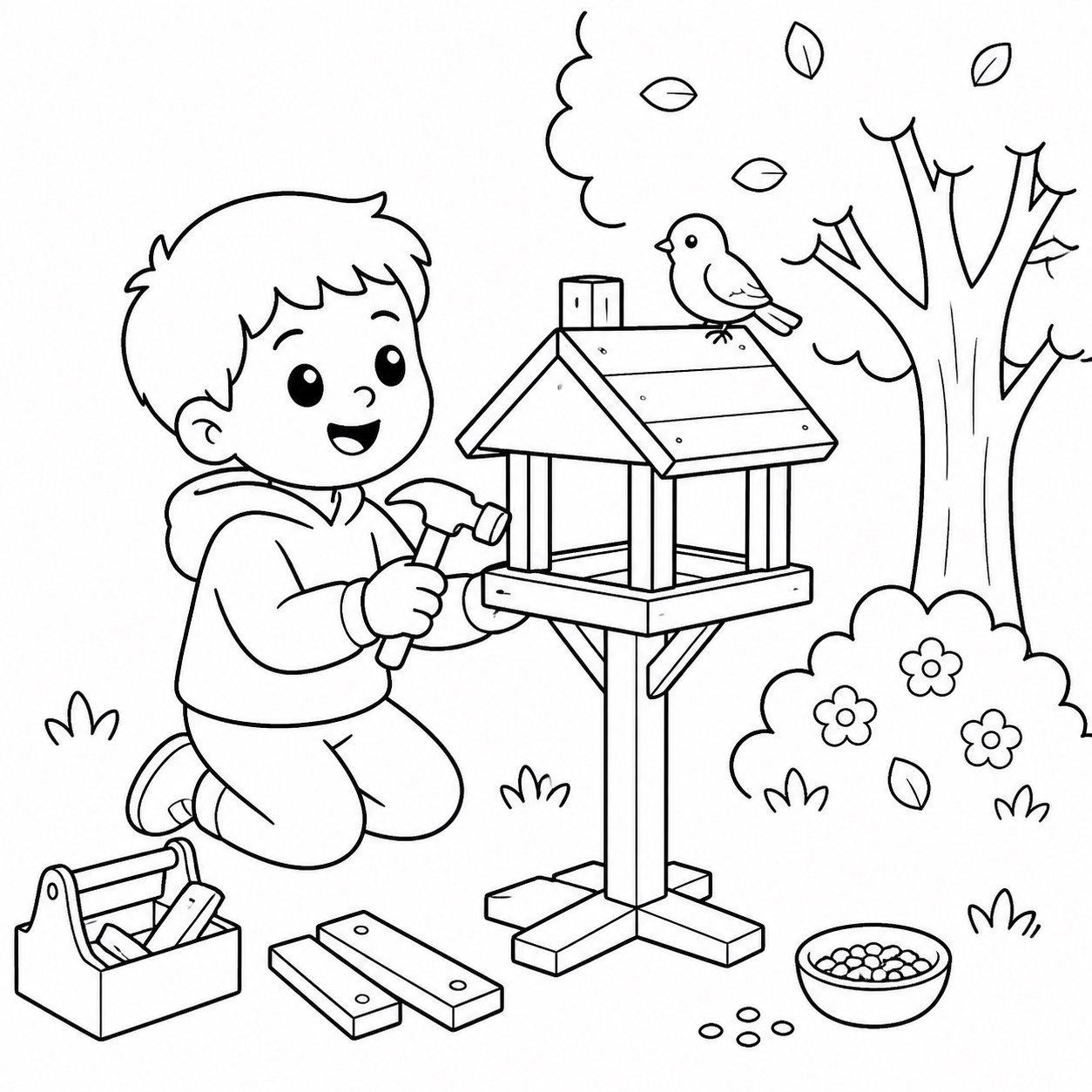 小朋友建造鸟食台