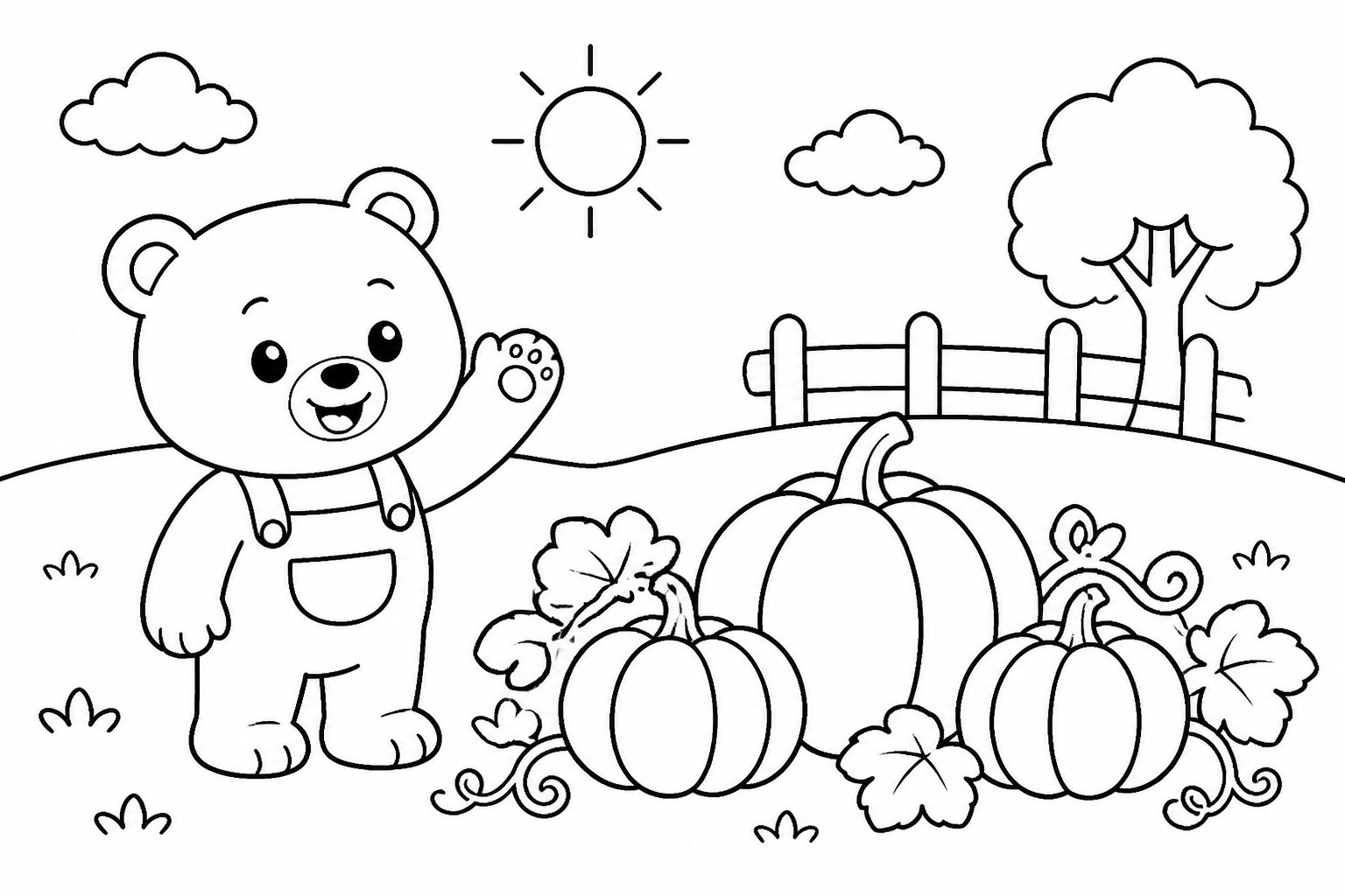 Petit ours près du champ de citrouilles