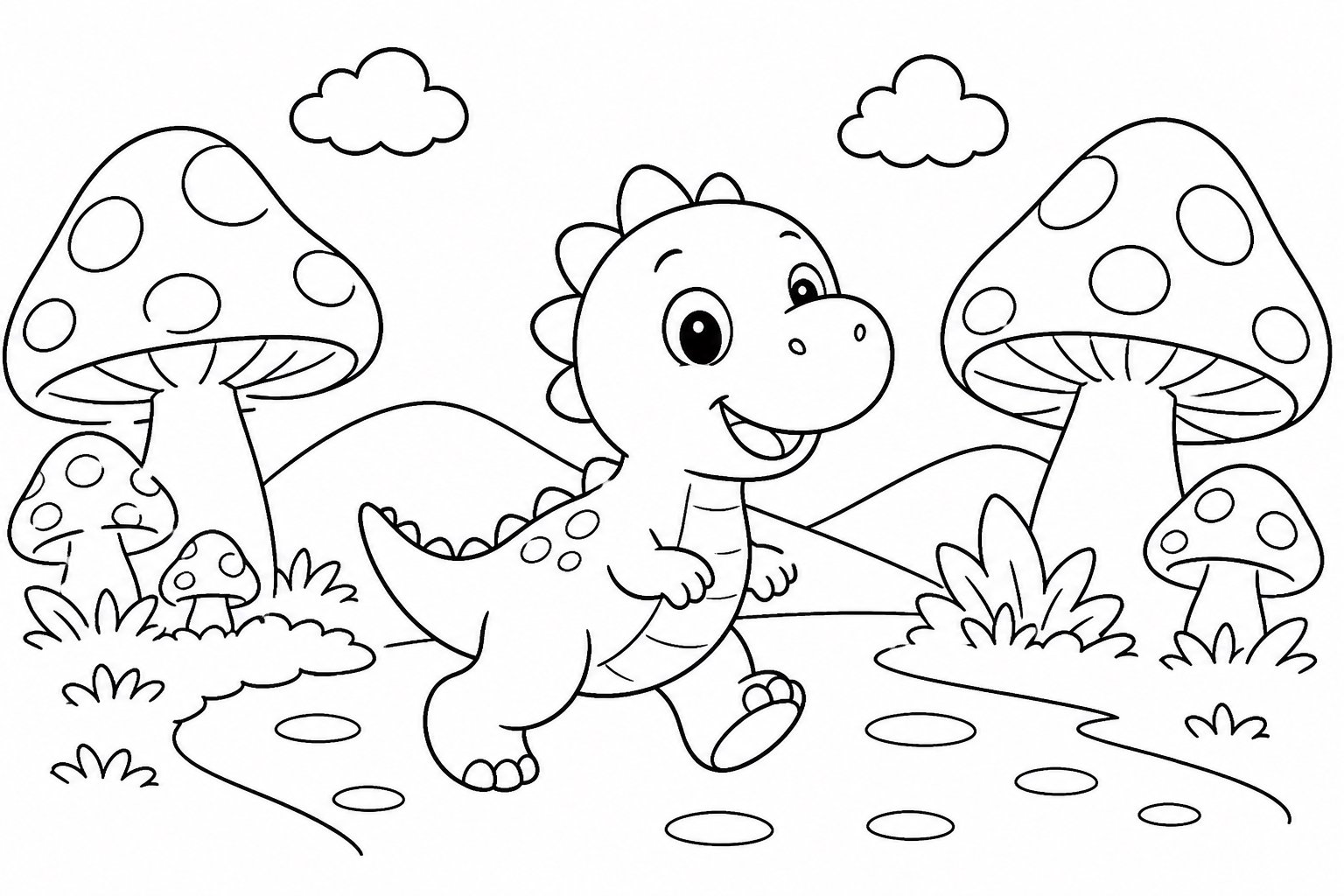 Filhote de dinossauro atravessando o vale dos cogumelos