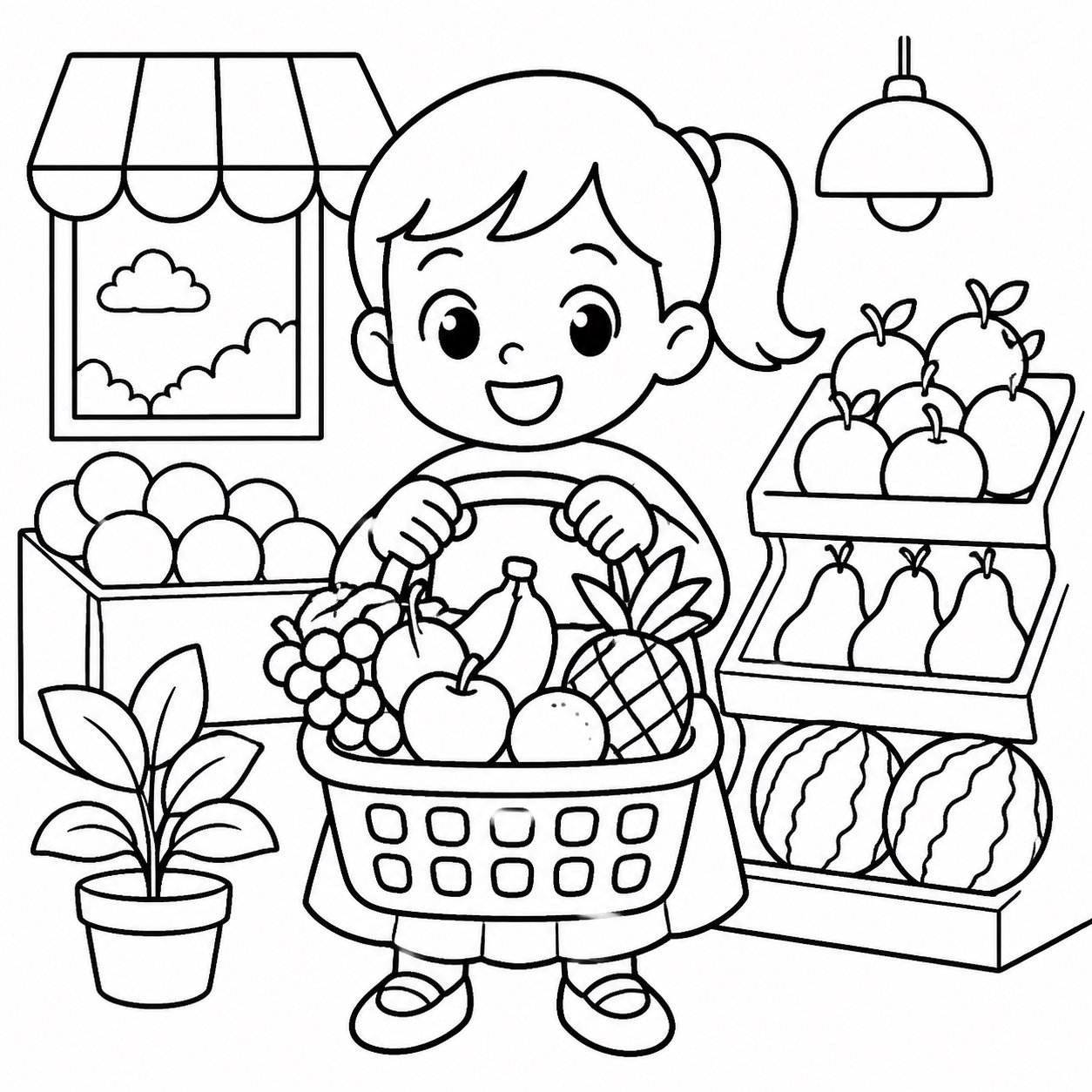 Корзина для покупок в фруктовом магазине