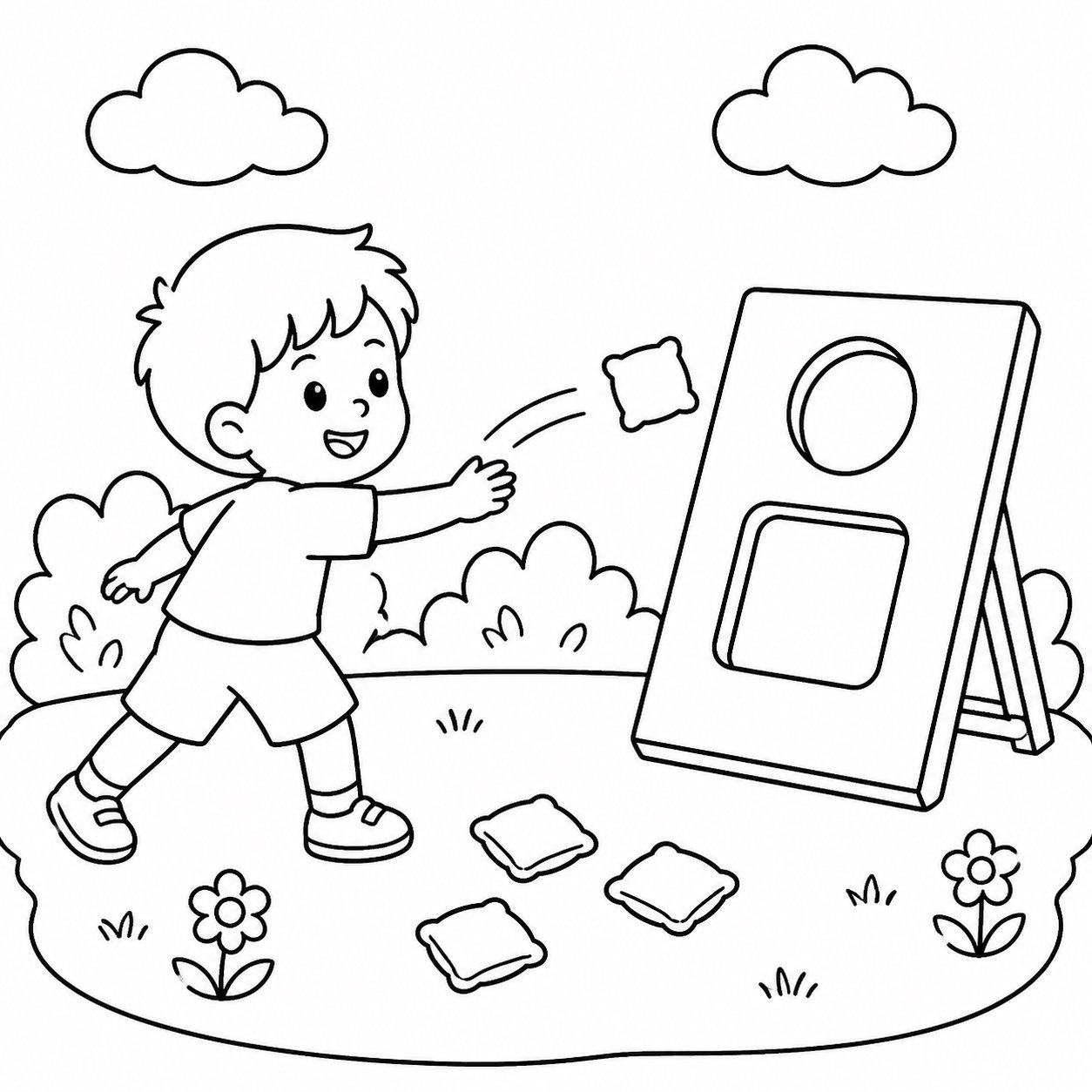 Niños lanzando saquitos