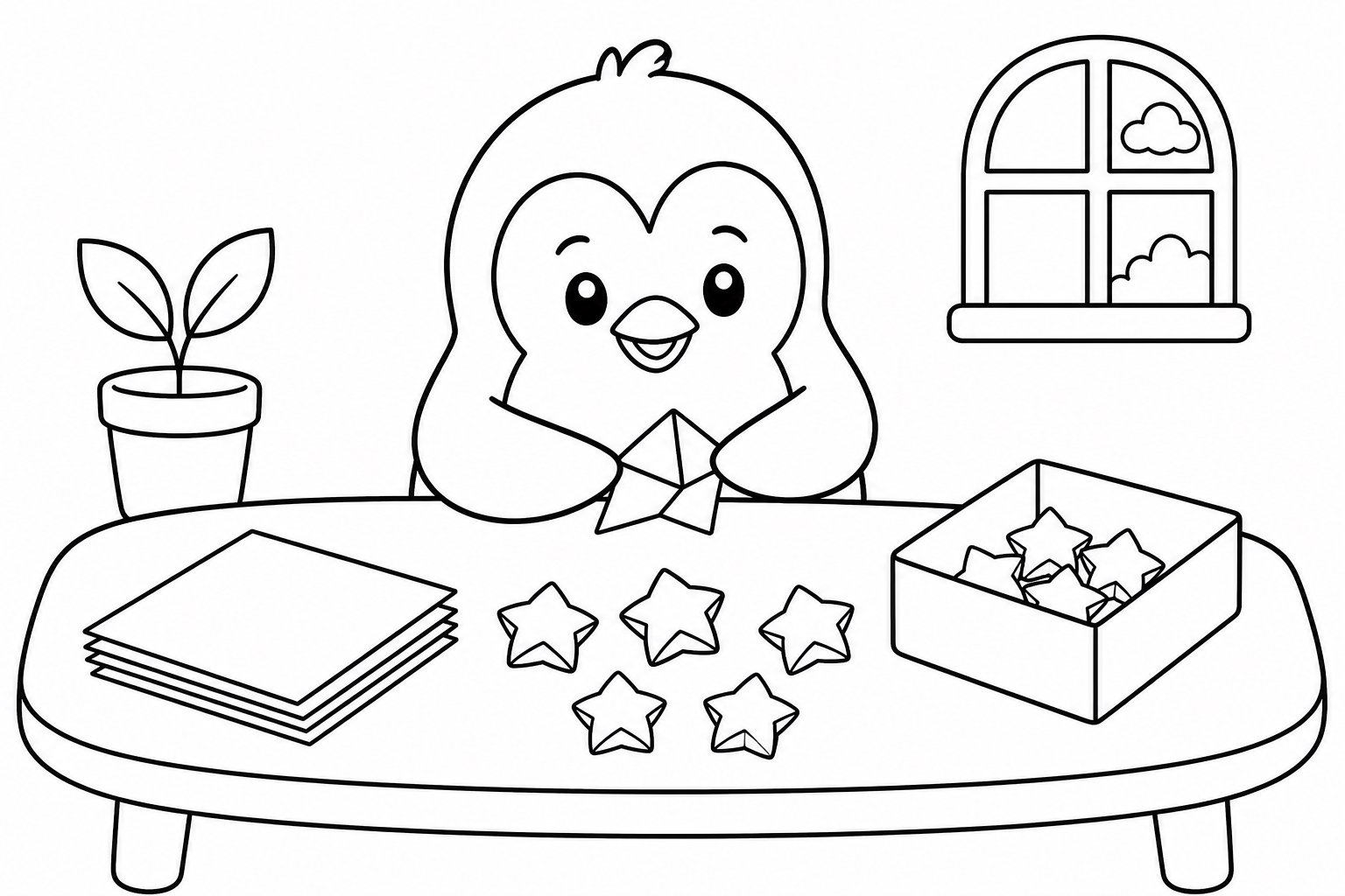 Estrella de origami con pingüino