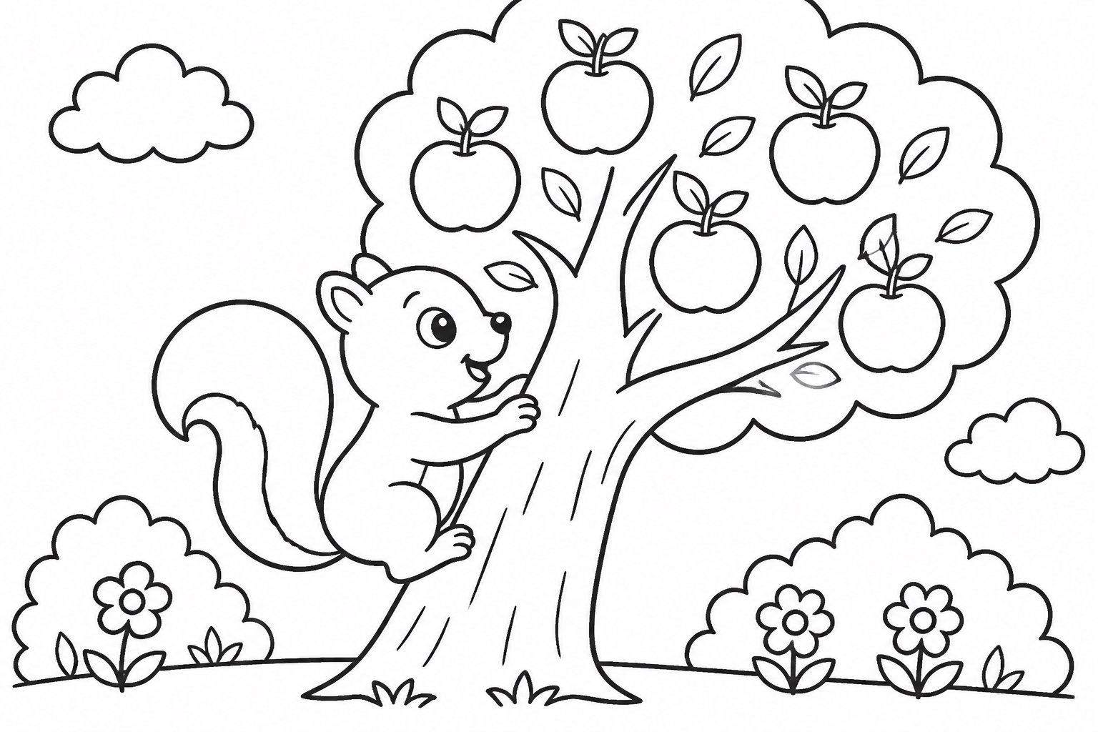 Petit écureuil grimpant sur un arbre fruitier