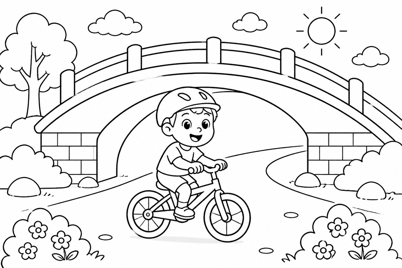 Montando en bicicleta bajo una pasarela