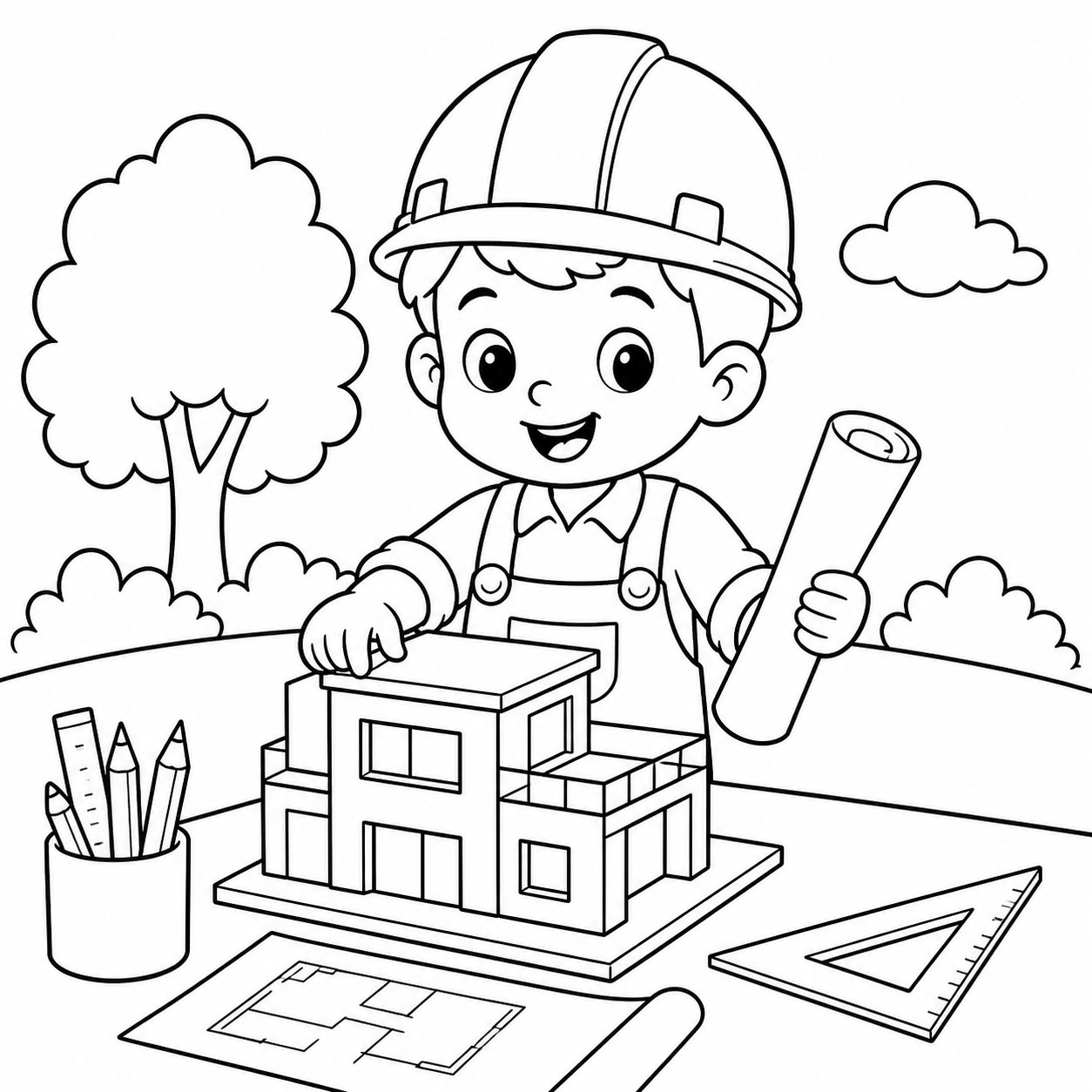 Petit architecte portant un casque de chantier