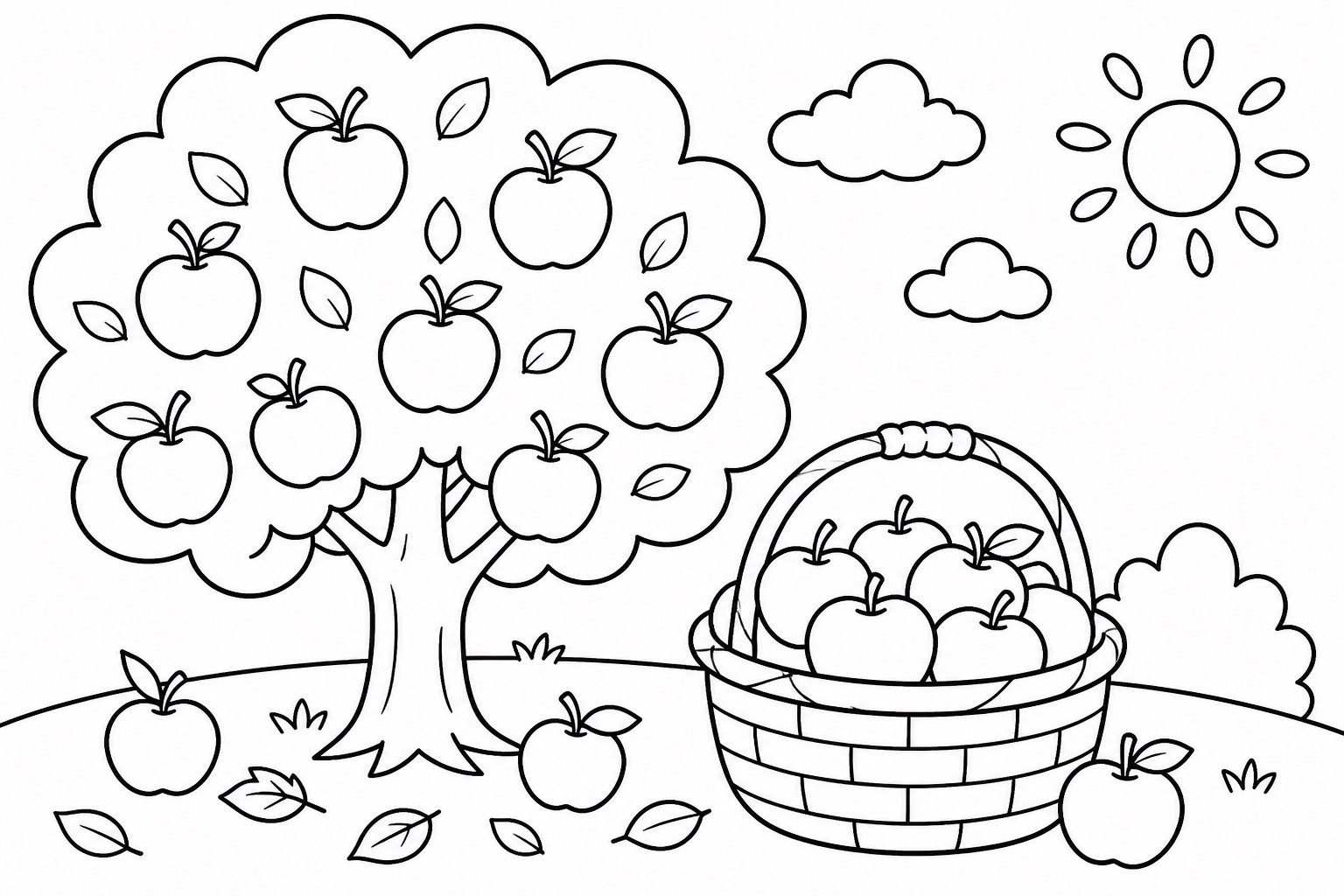 Obstkorb neben einem Apfelbaum