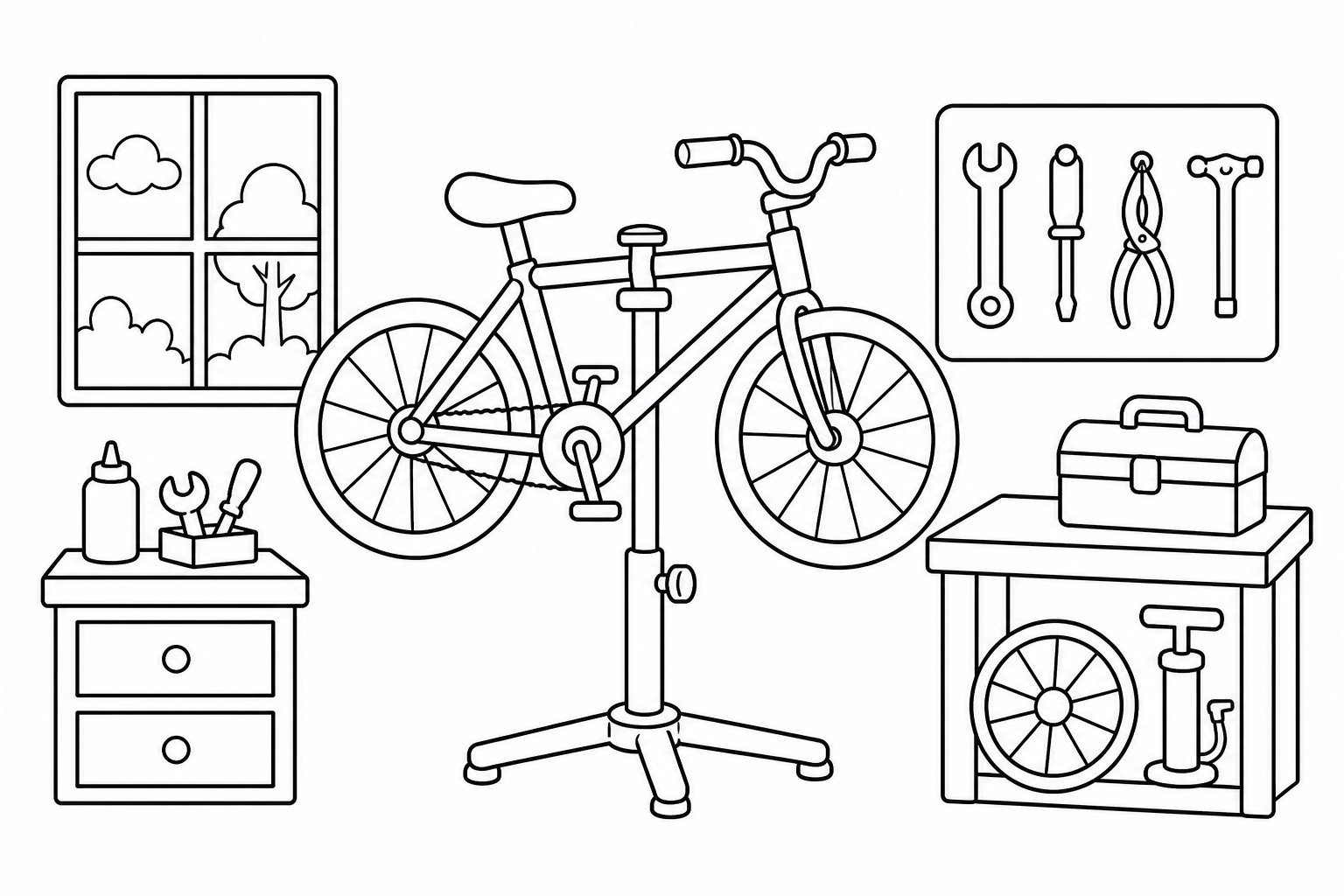 自転車店の修理スタンド