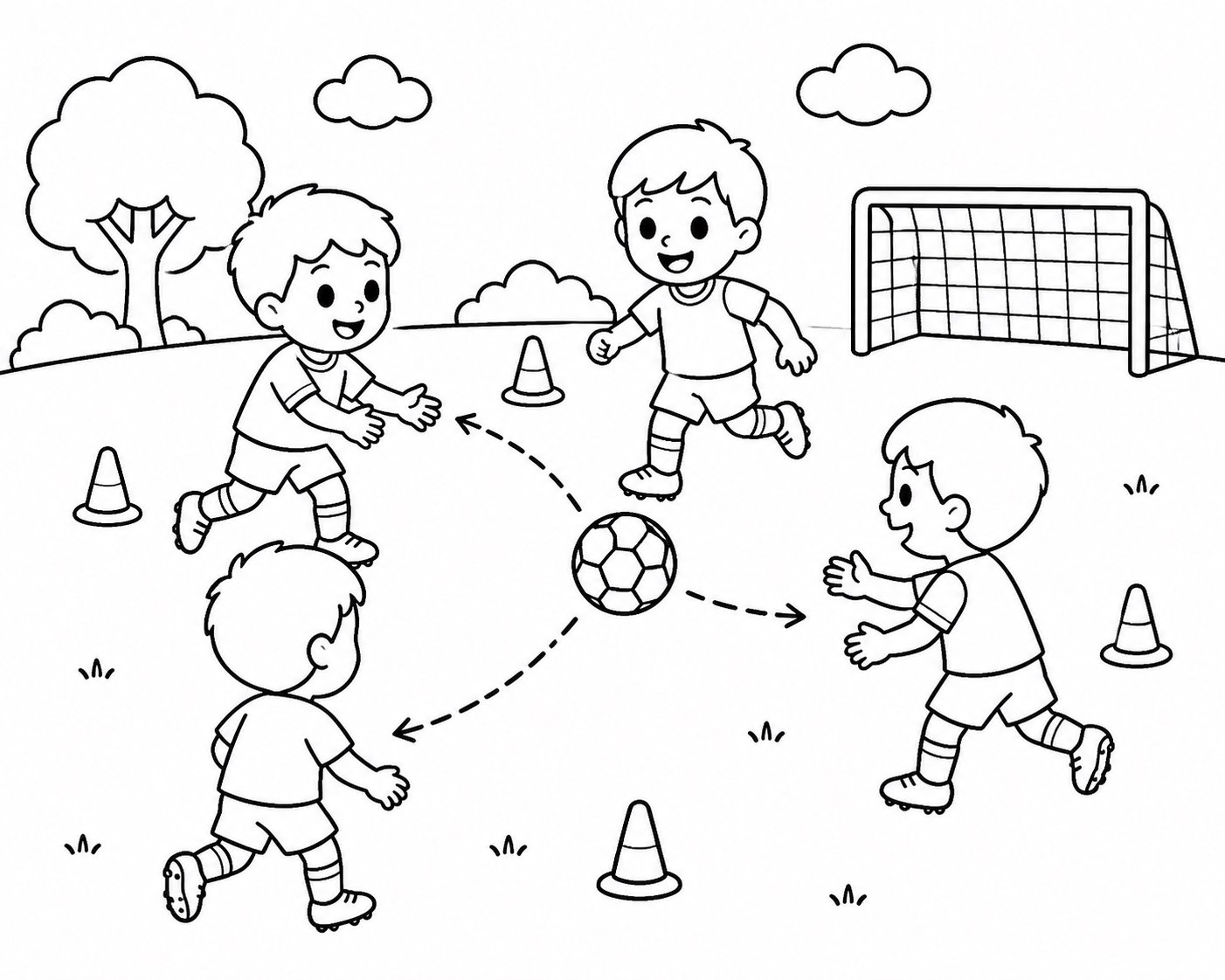 Equipe de futebol treinando passes
