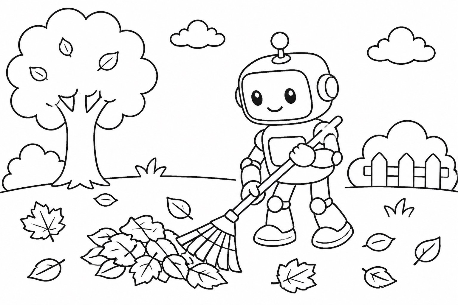 Petit robot balayant les feuilles mortes