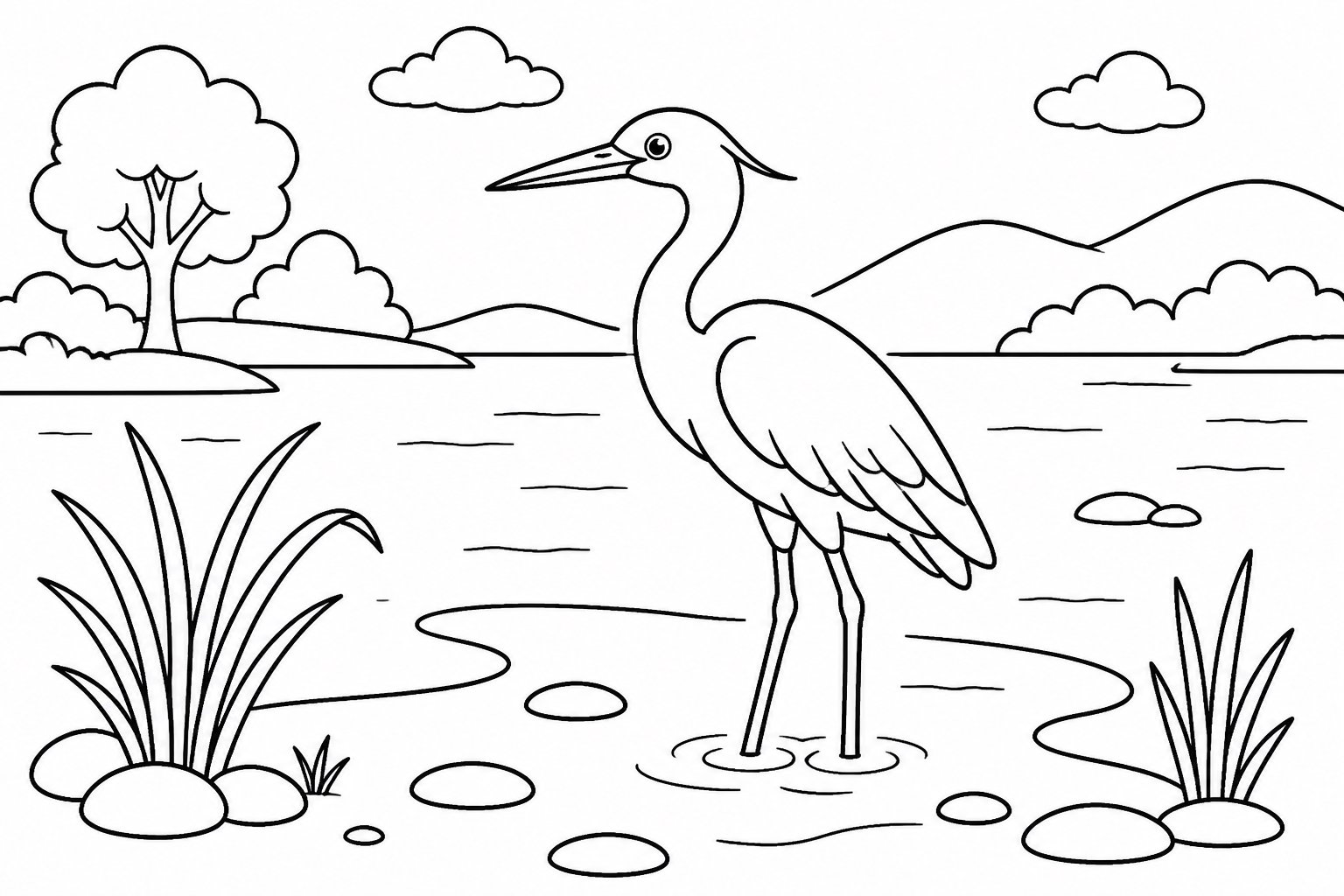 浅瀬に立つサギ