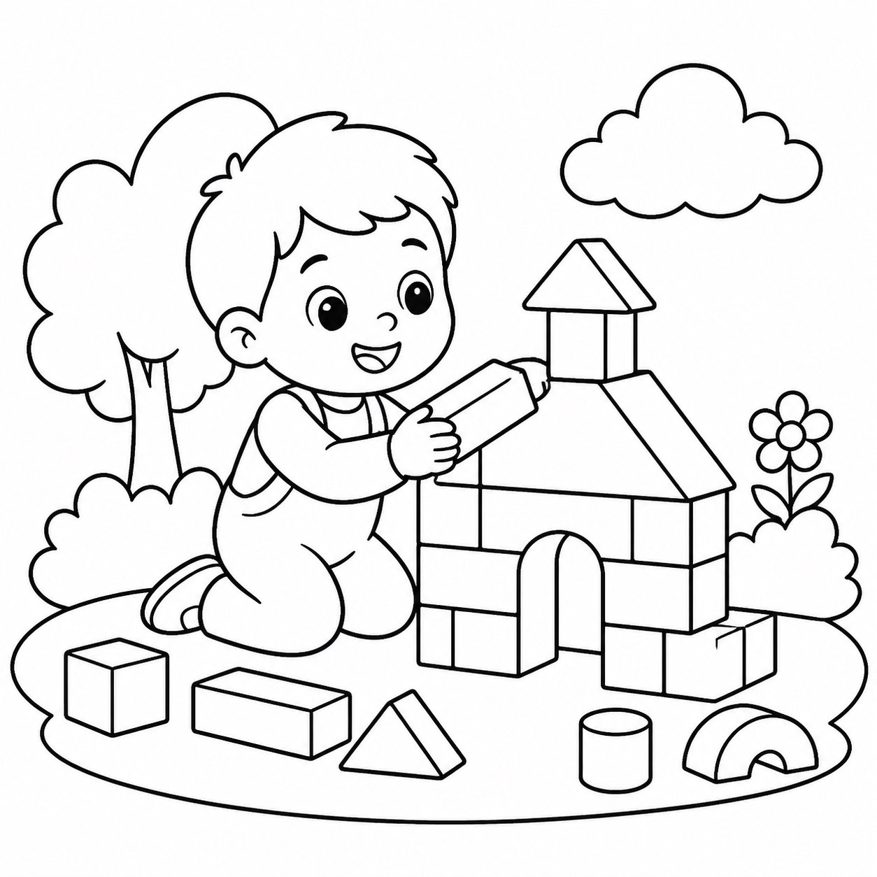 小建筑师搭建积木屋