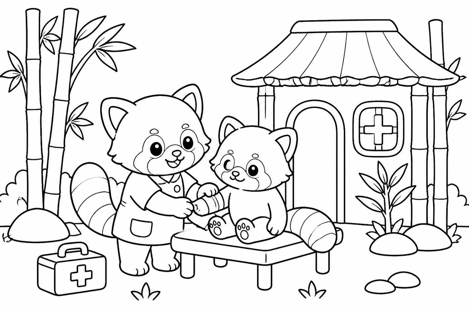 Petit panda roux au poste de soins de la bambouseraie