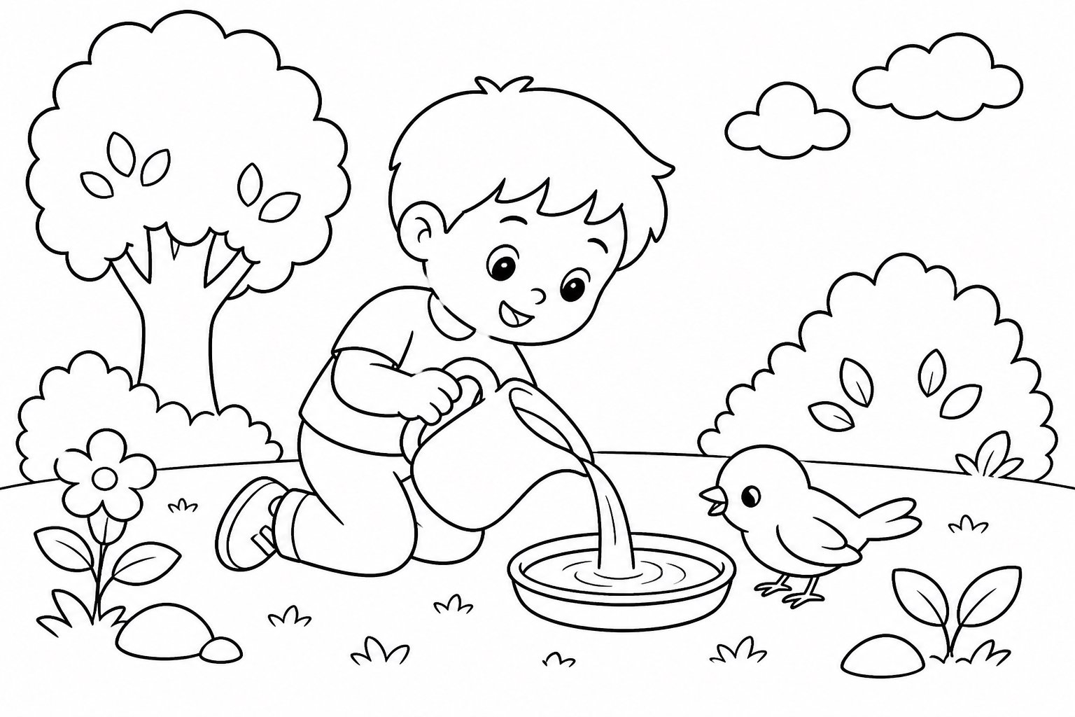 Enfants déposant de l’eau pour les oiseaux