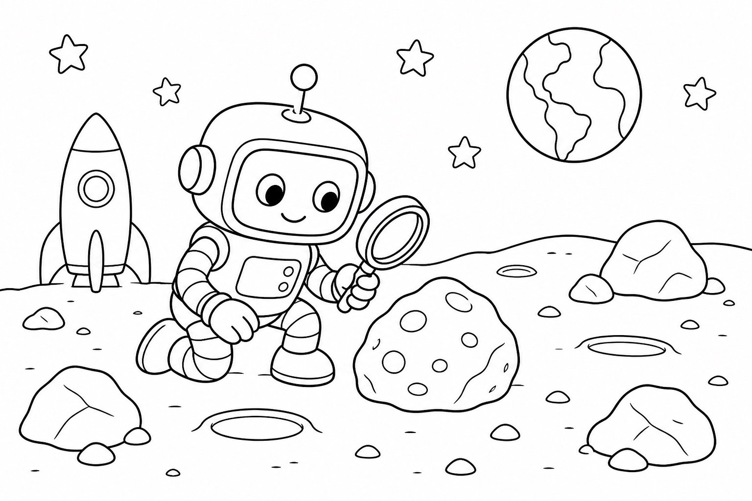 Pequeño robot buscando rocas lunares