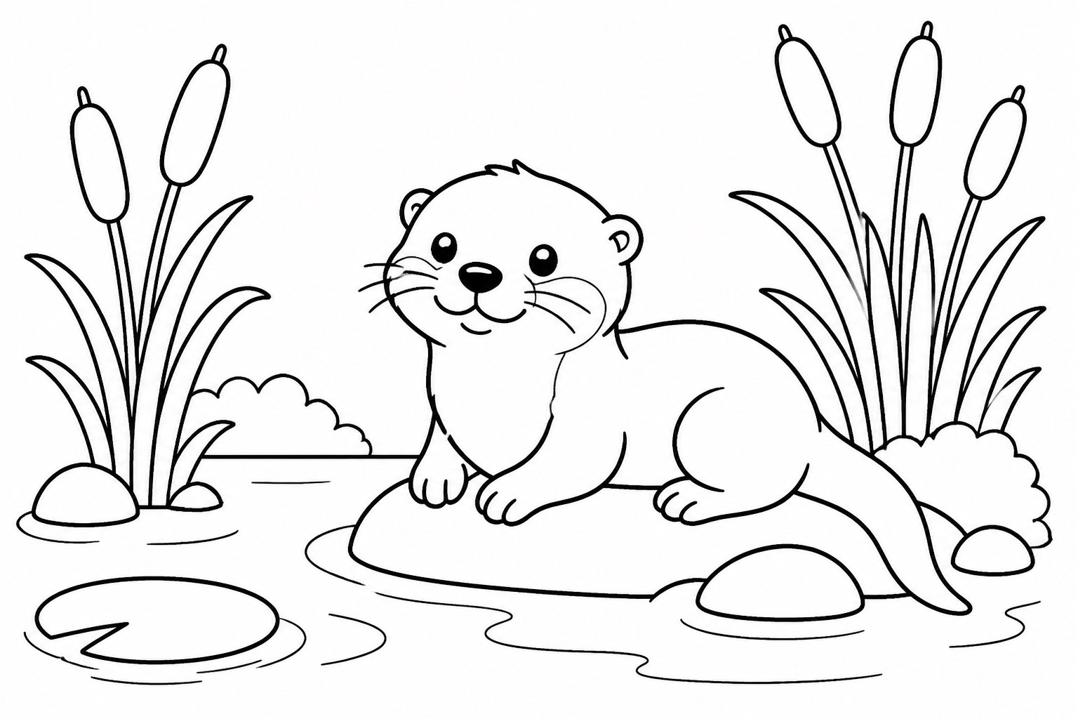Loutre près de la berge de roseaux