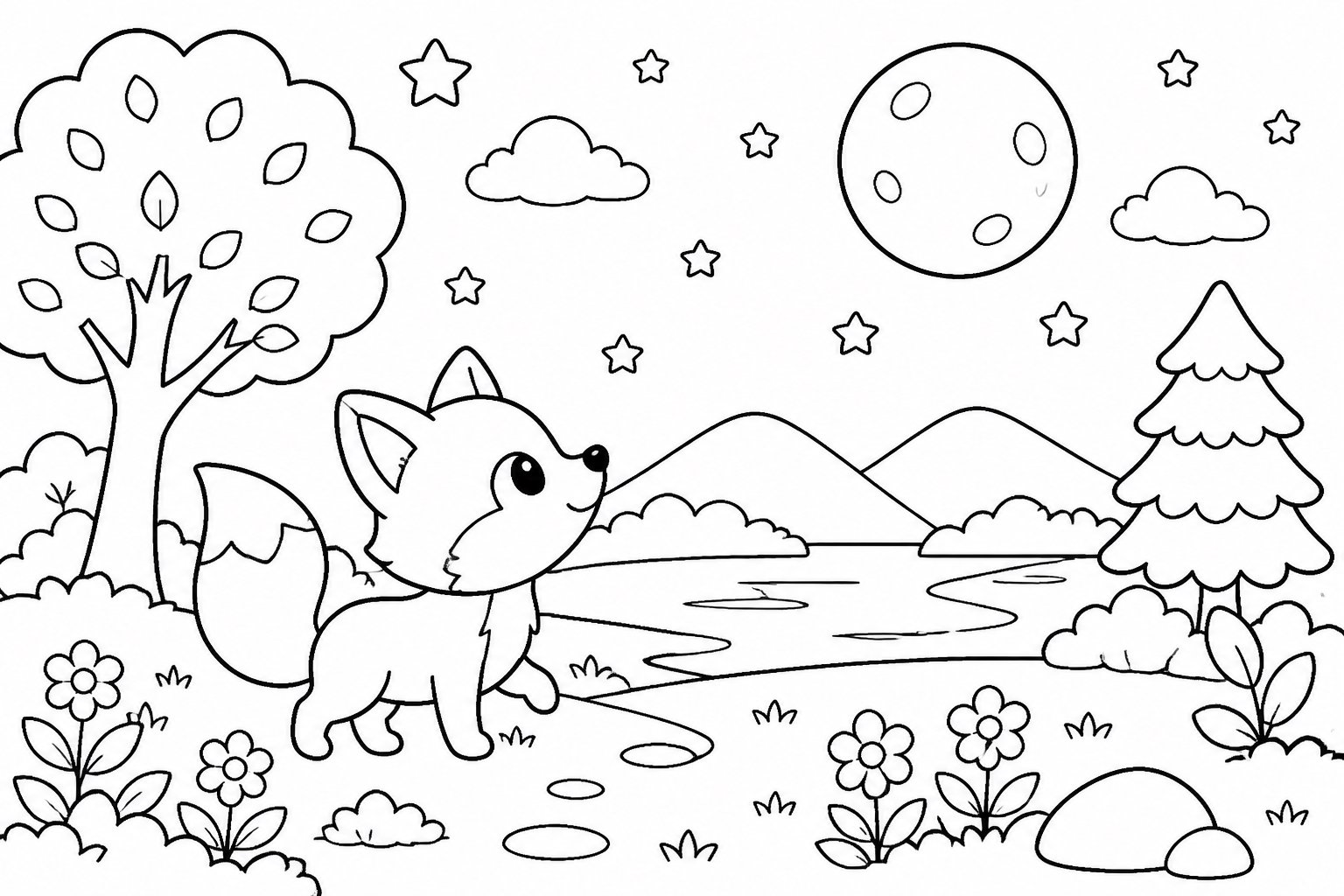 Le petit renard nocturne regarde la lune