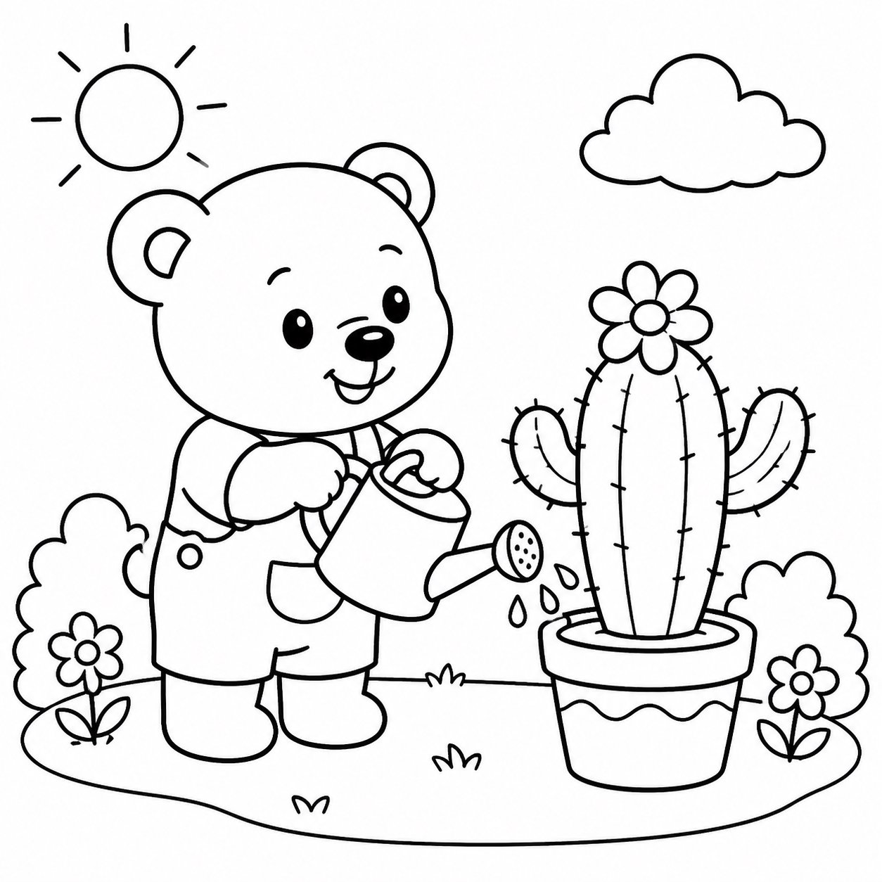Petit ours arrosant un cactus