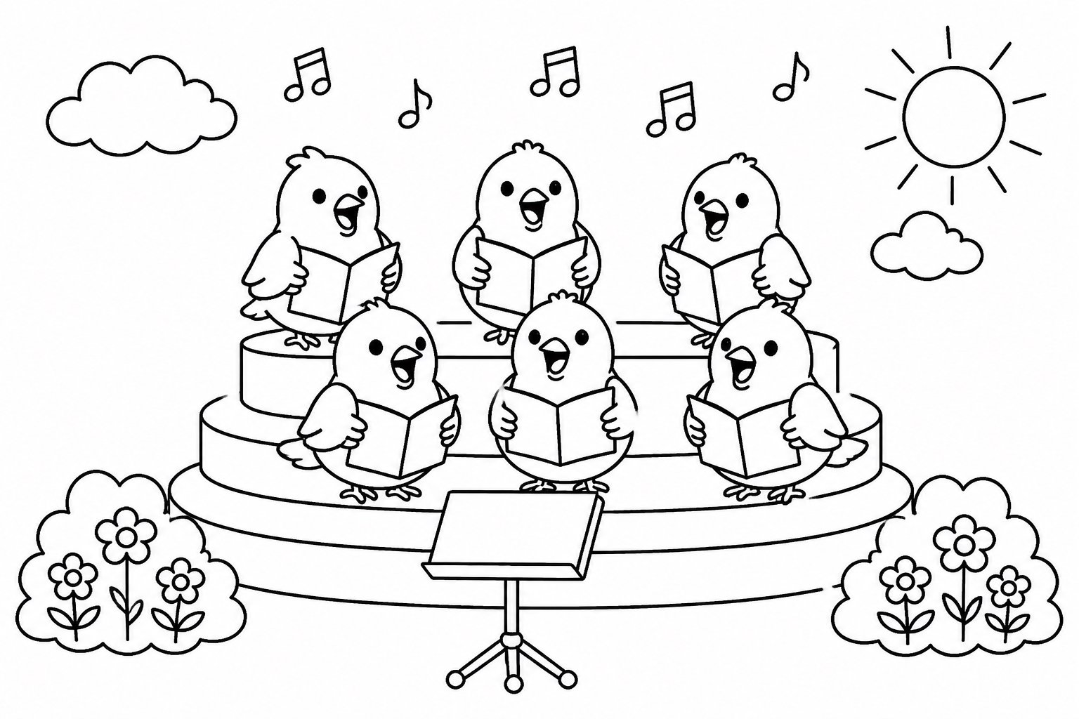 Oiseaux sur une estrade de chorale