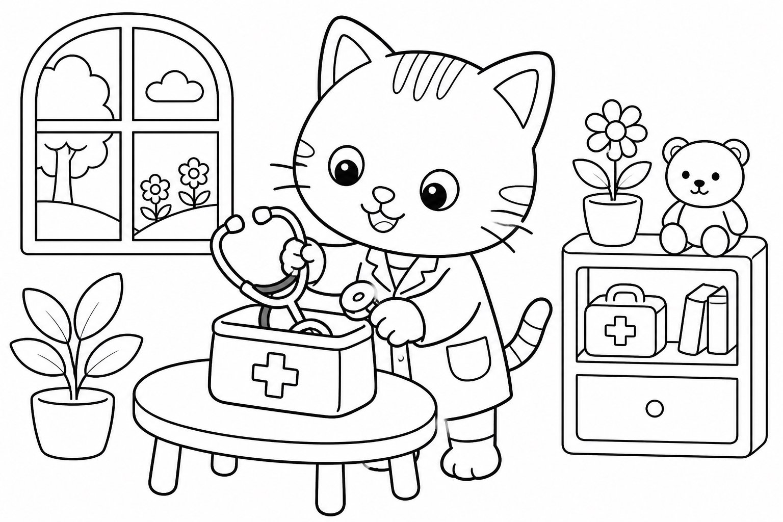 Chaton rangeant des stéthoscopes