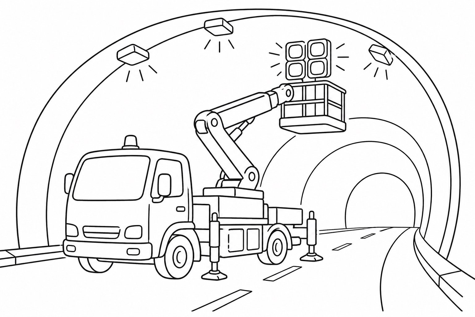 Véhicule d’éclairage de tunnel au travail