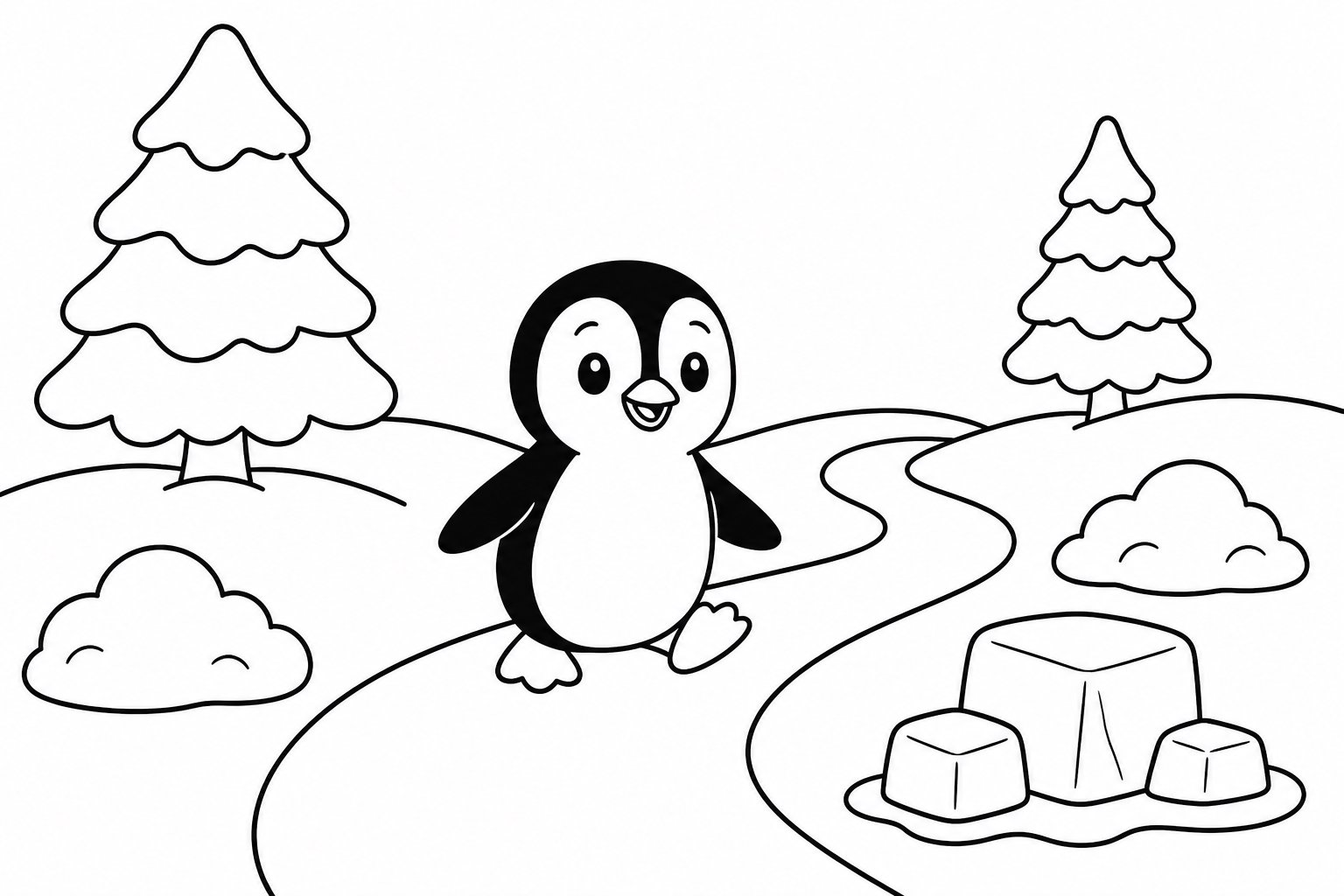 Petit pingouin marchant sur un sentier glacé et enneigé