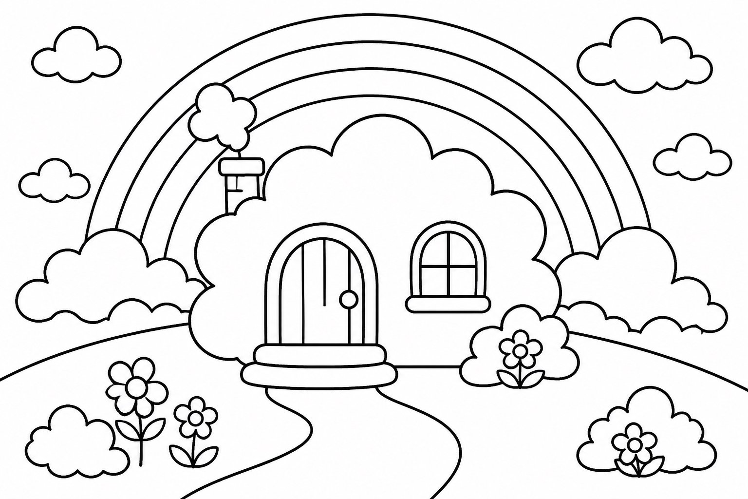 Petite maison de nuages arc-en-ciel