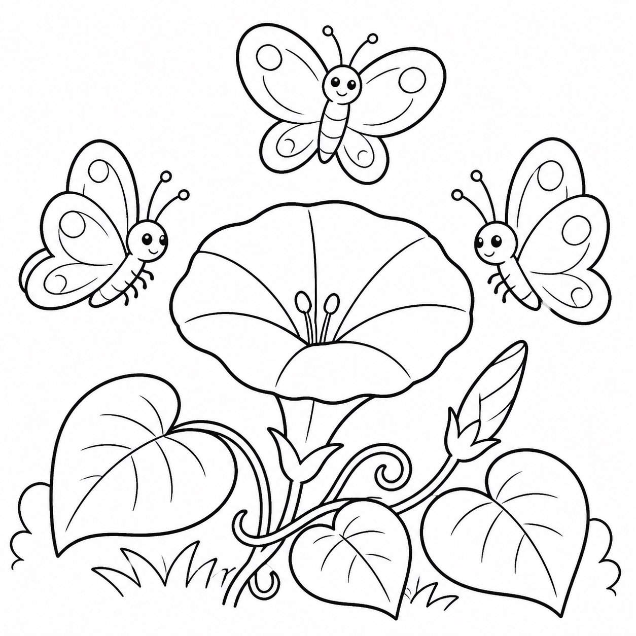 Mariposa alrededor de una flor de luna