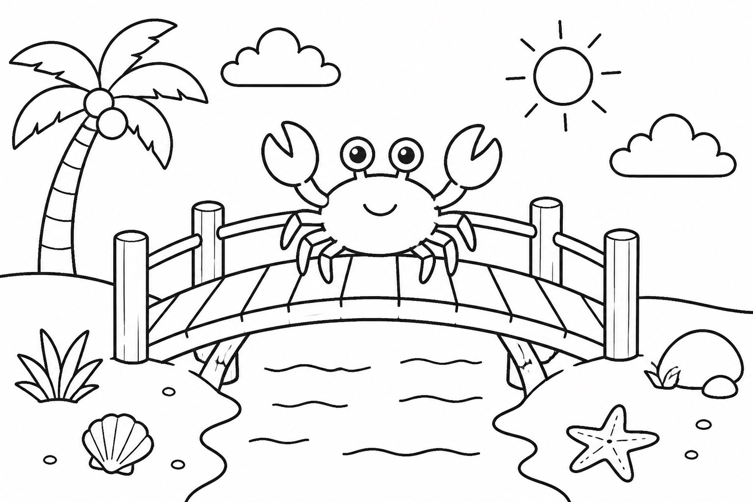 Krabbe überquert eine Holzbrücke