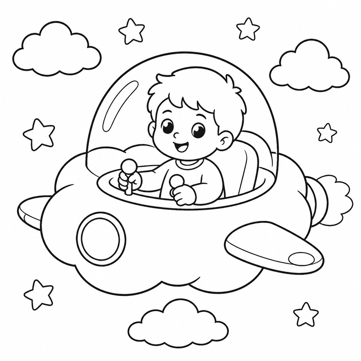小朋友驾驶云朵飞船