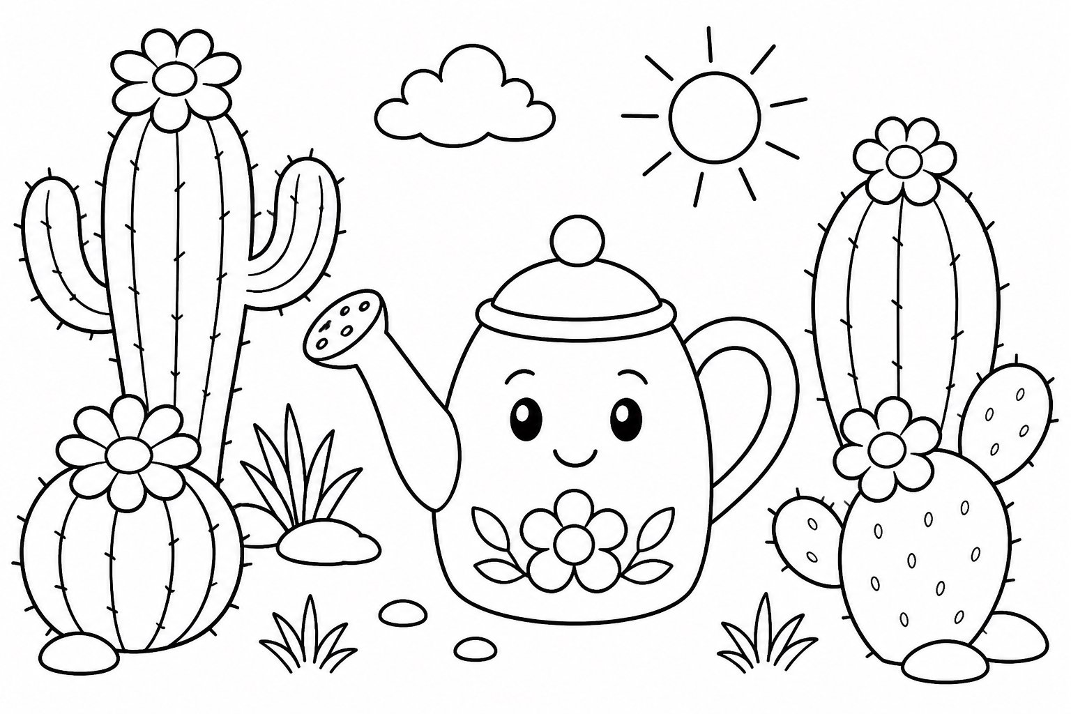Le petit arrosoir dans le jardin de cactus