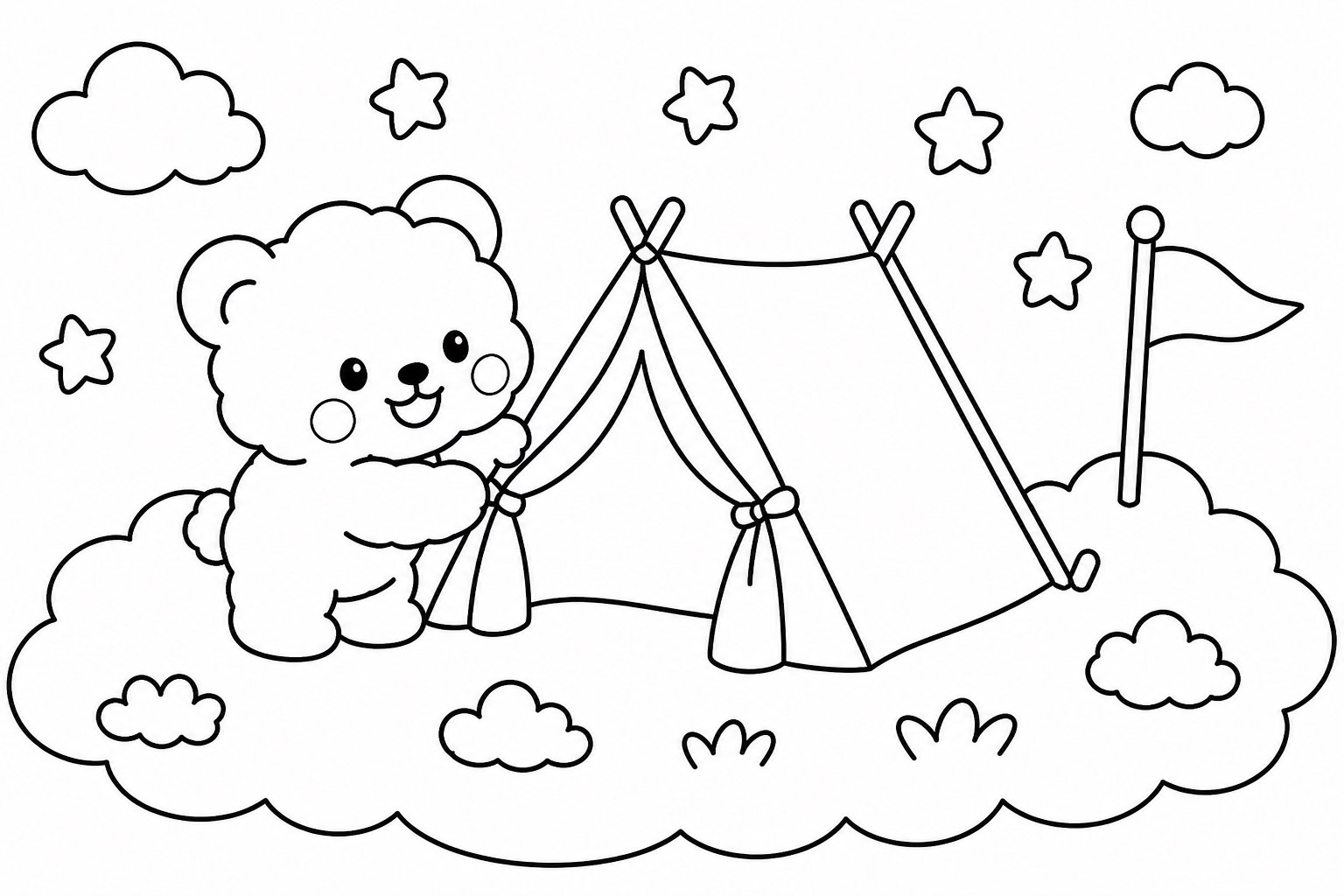 L’ours nuage monte une tente
