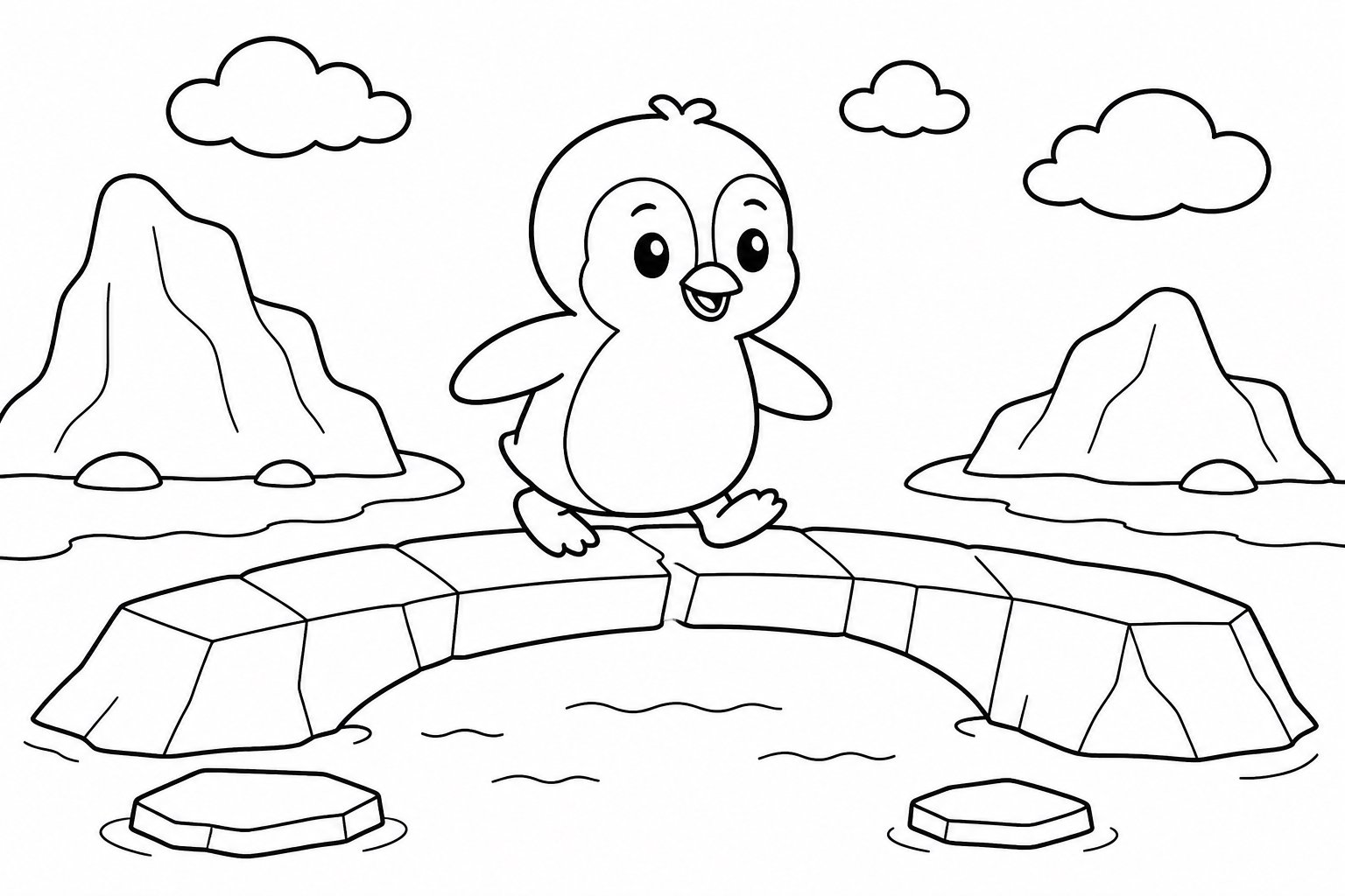 Pequeño pingüino caminando por un puente de hielo