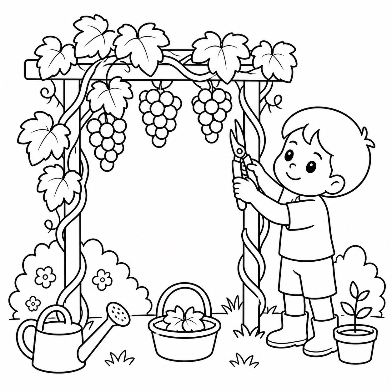 Enfants s’occupant d’un treillis pour plantes grimpantes