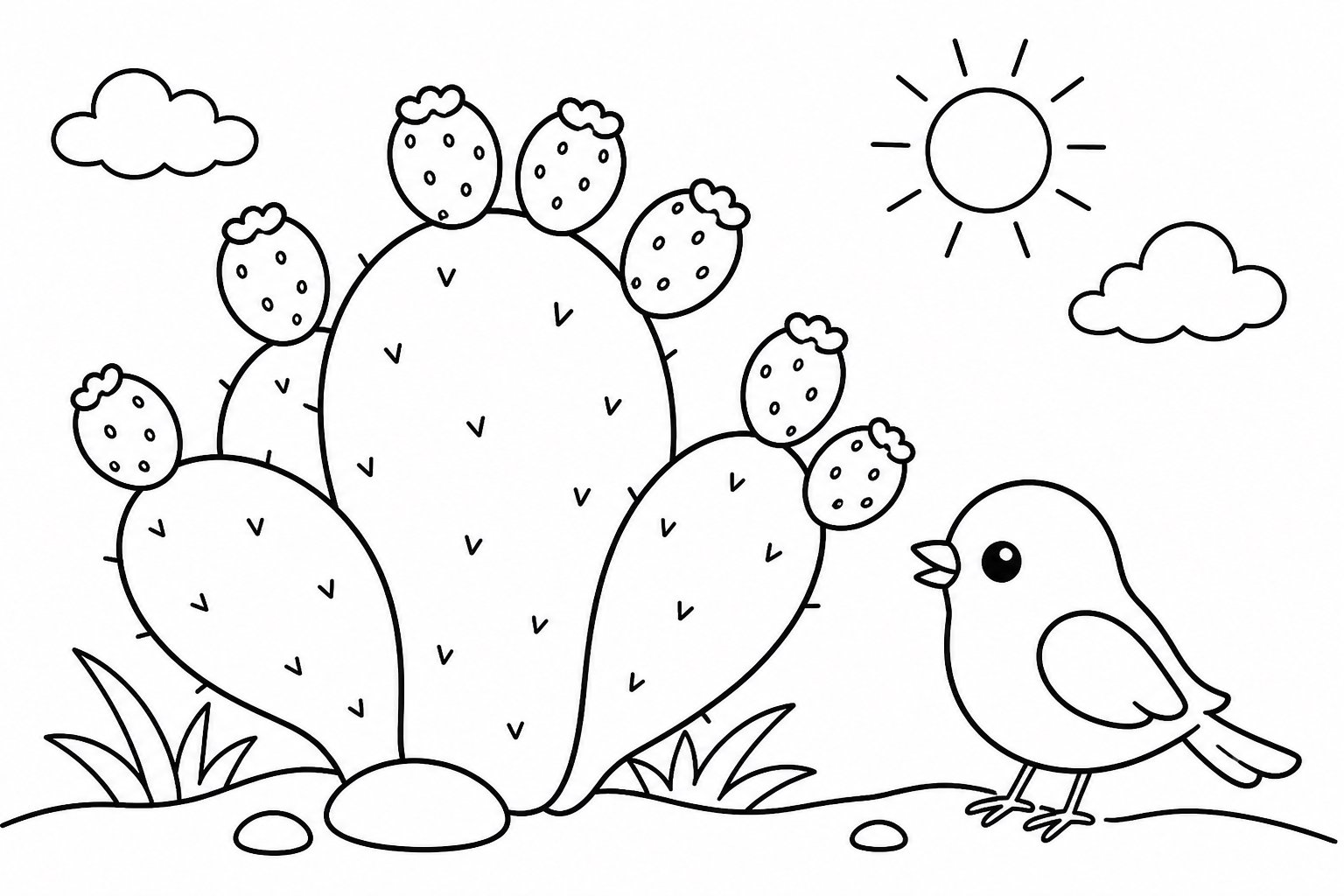 Le petit oiseau près du fruit du cactus