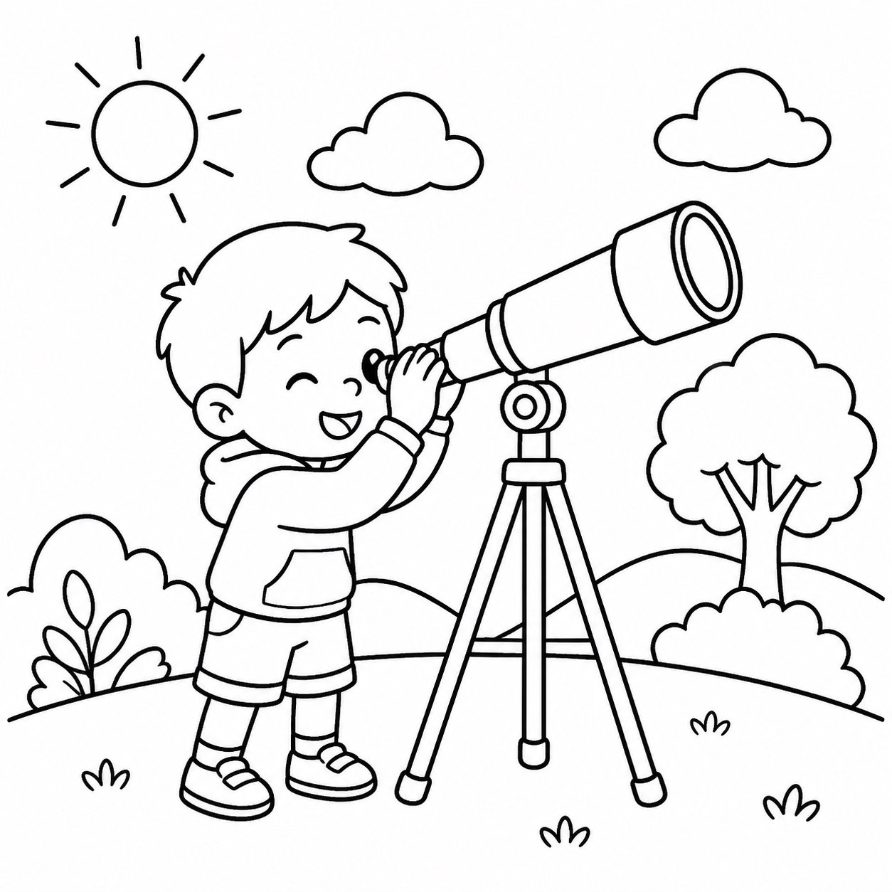Niño usando un telescopio