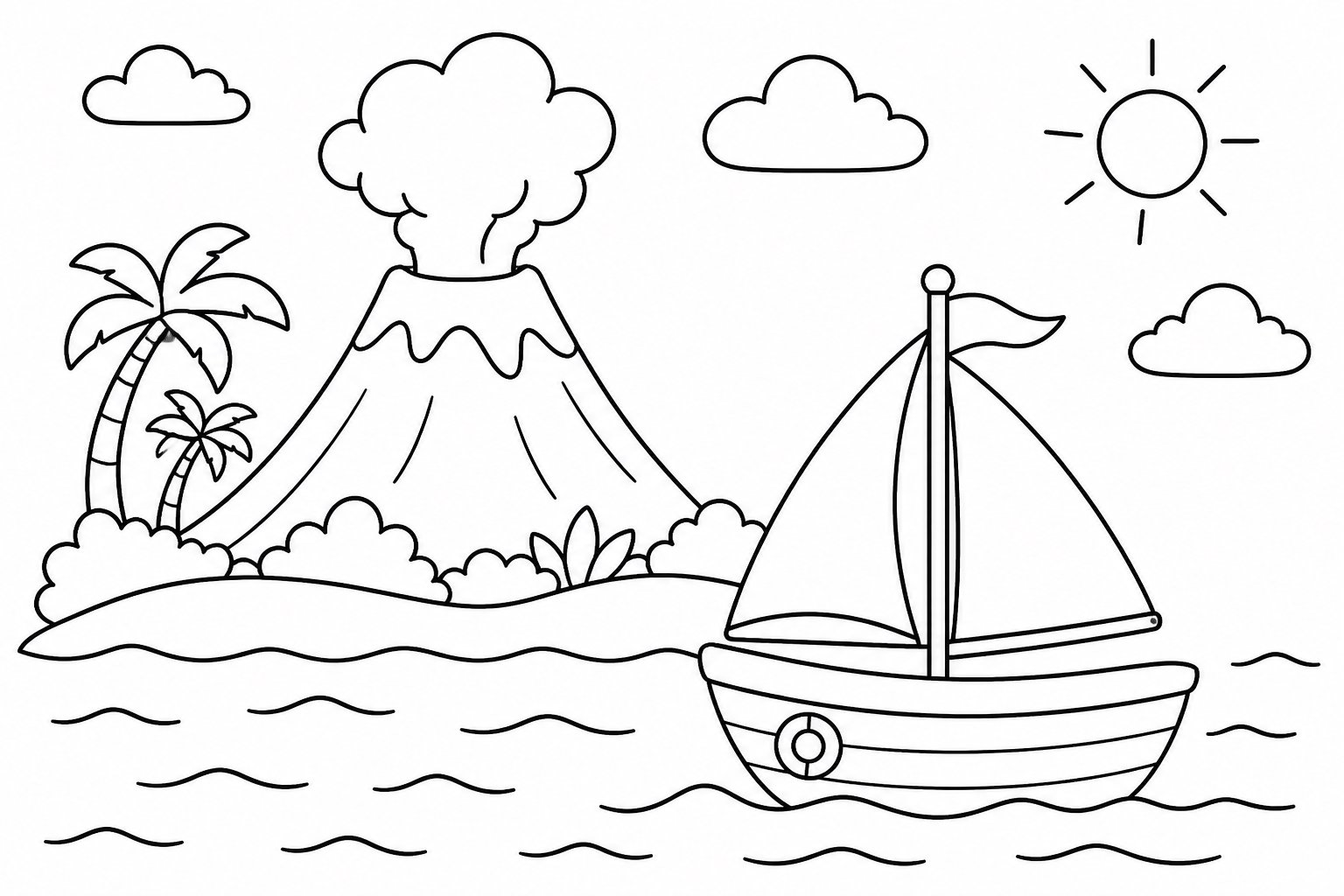 Barquita junto a una isla volcánica