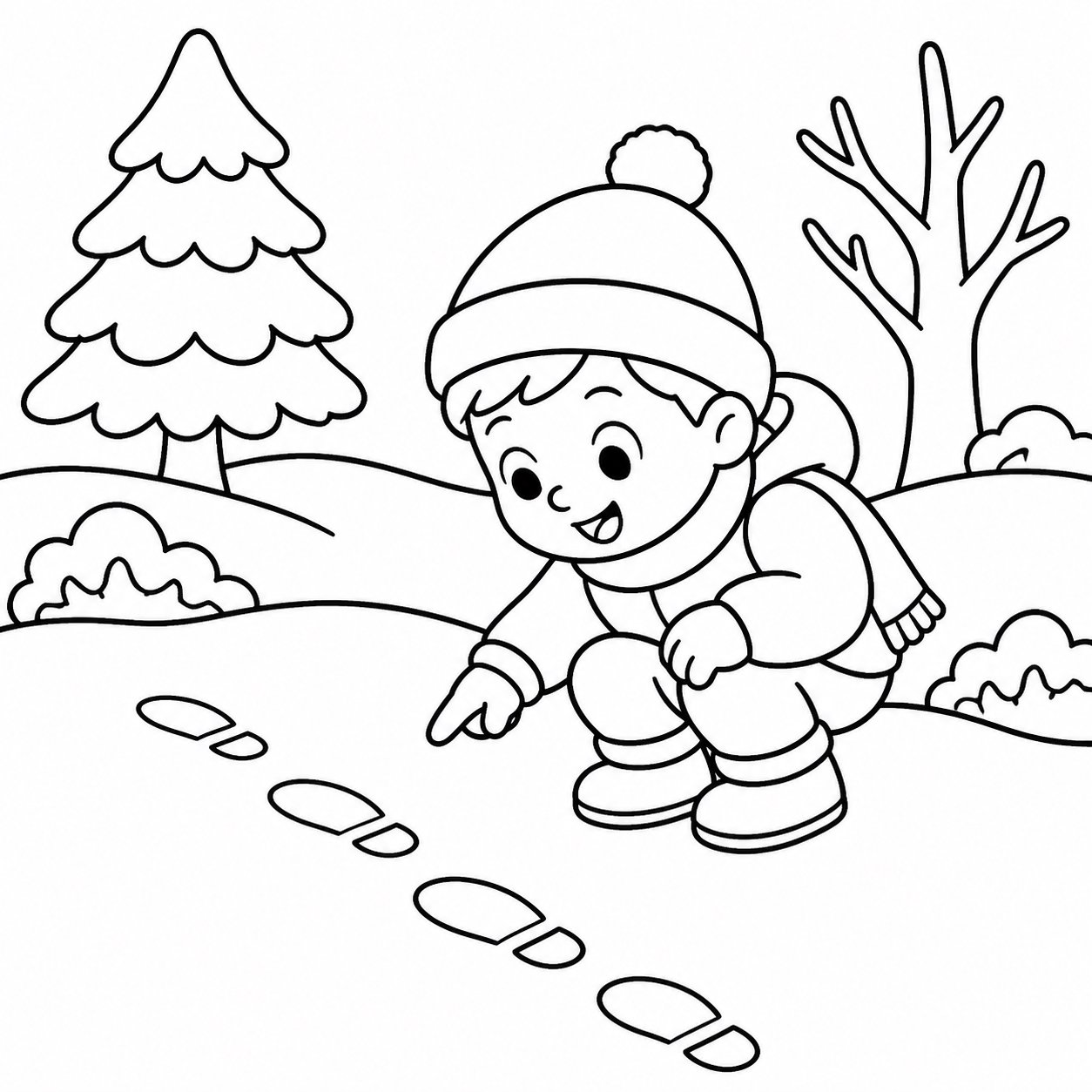Crianças observando pegadas na neve