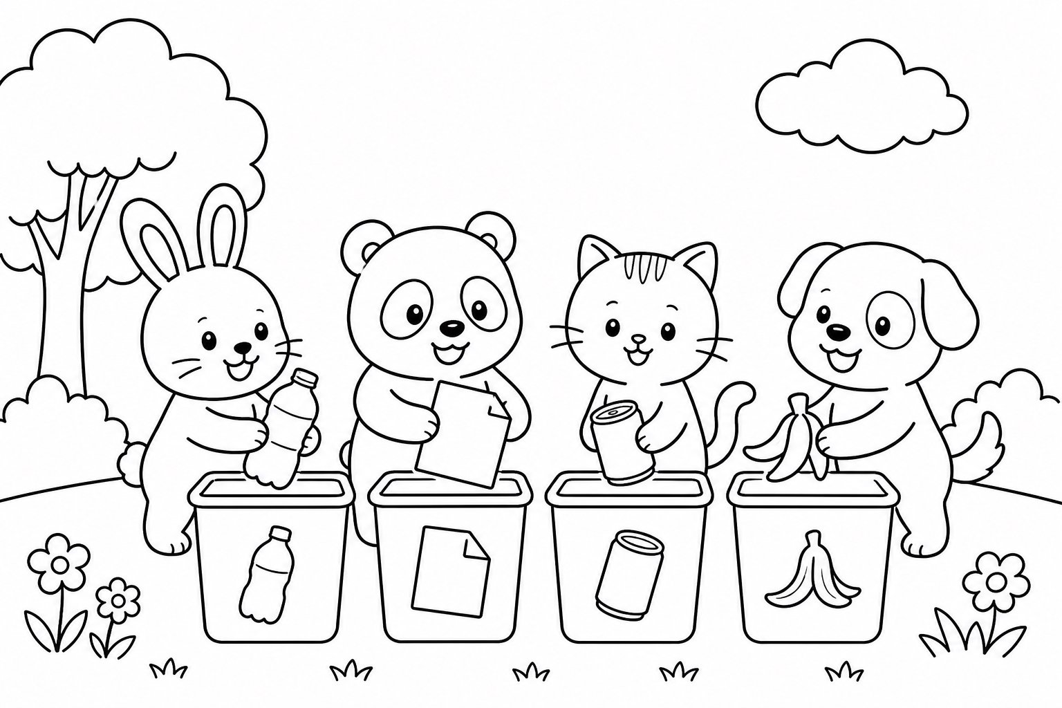 Amigos animais separando recicláveis