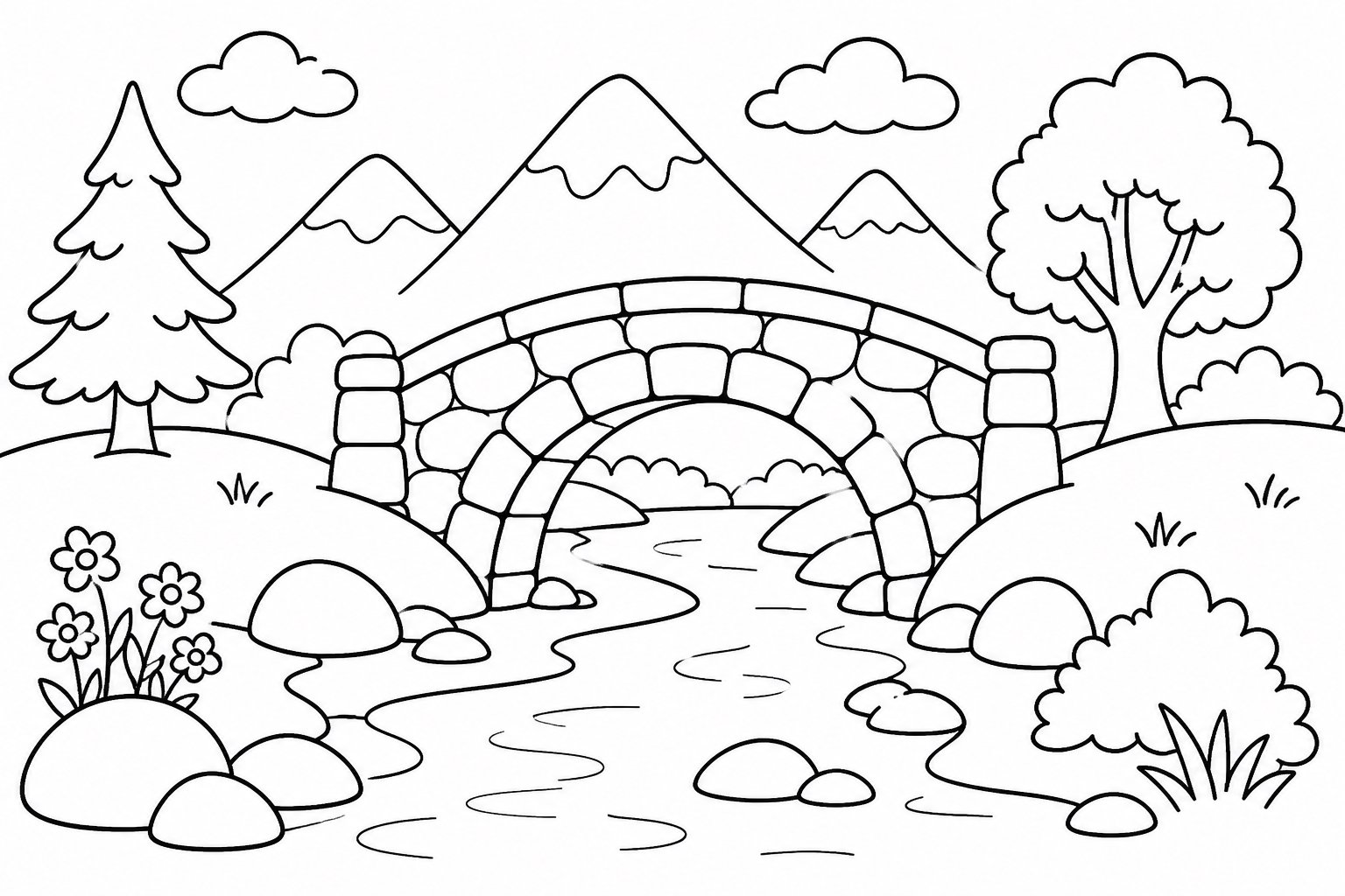 Ruisseau passant sous un pont en arche de pierre