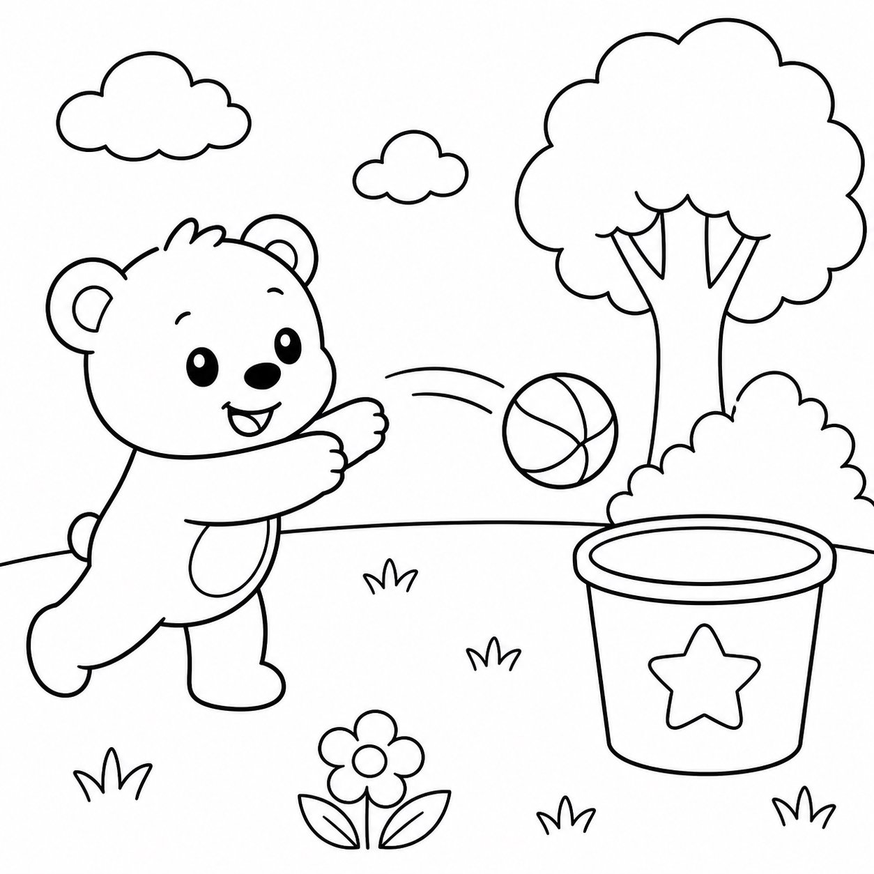 Kleiner Bär wirft einen weichen Ball