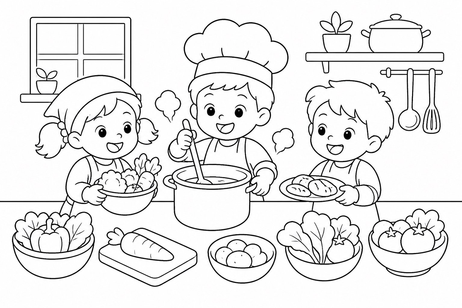 Ребёнок готовит пир на кухне