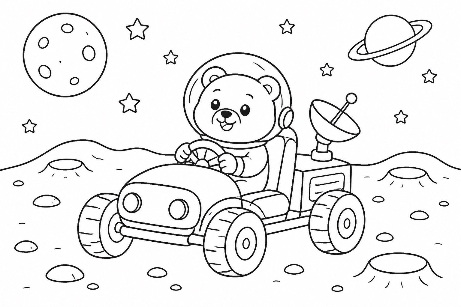 Petit ours conduisant un rover lunaire