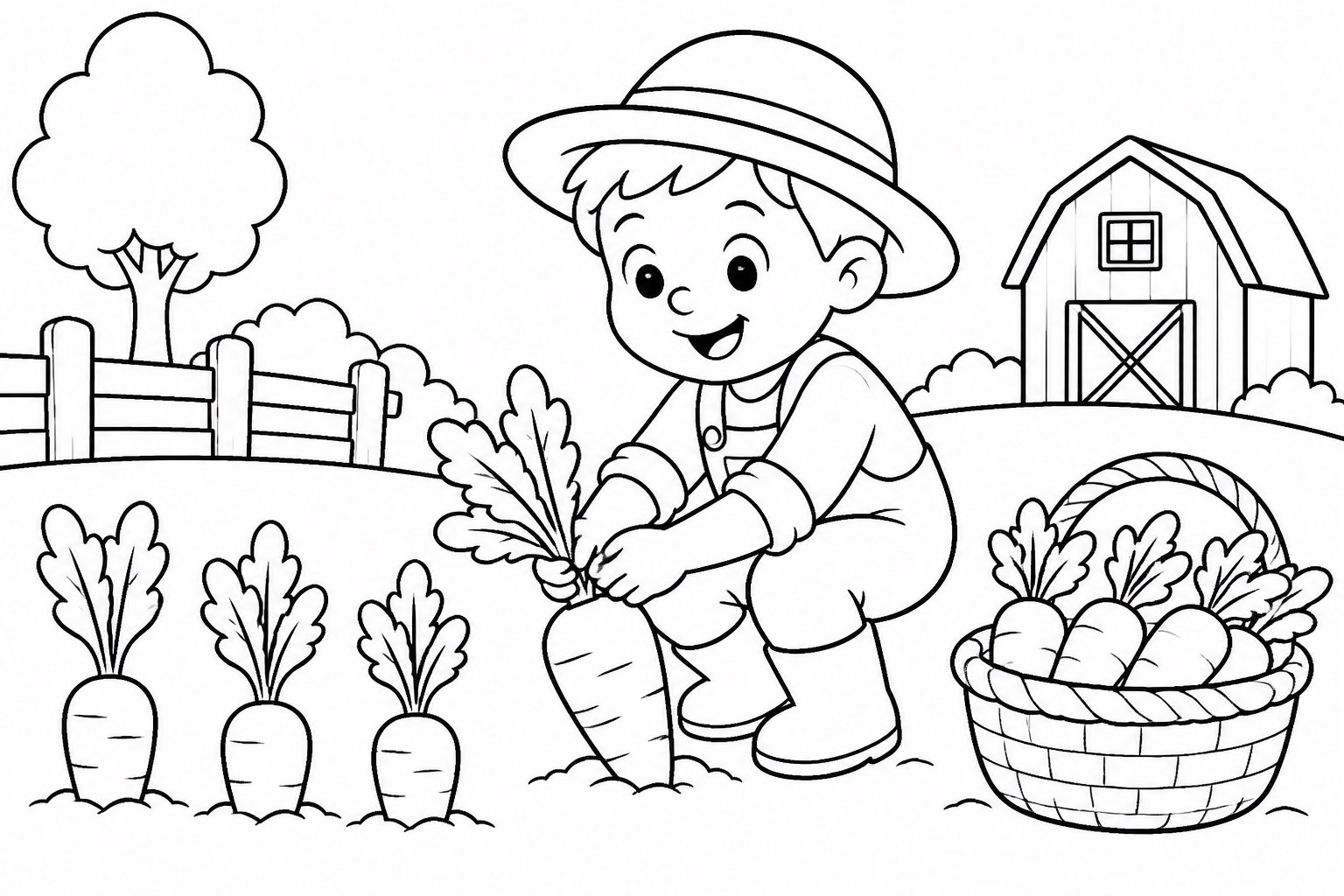 Petit fermier récoltant des carottes