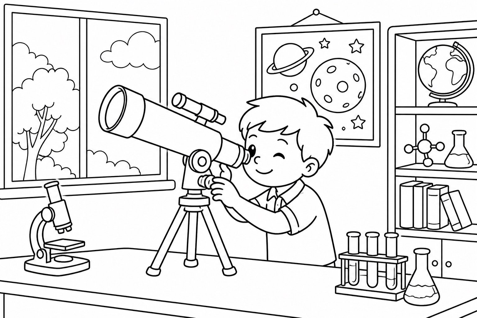 Télescope dans la salle de sciences
