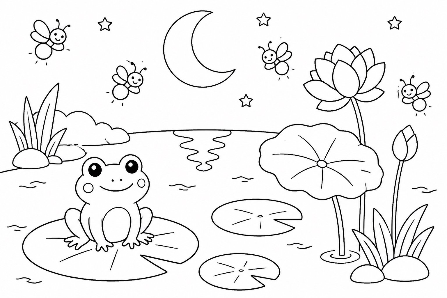 Escuchando ranas junto a un estanque en una noche de verano